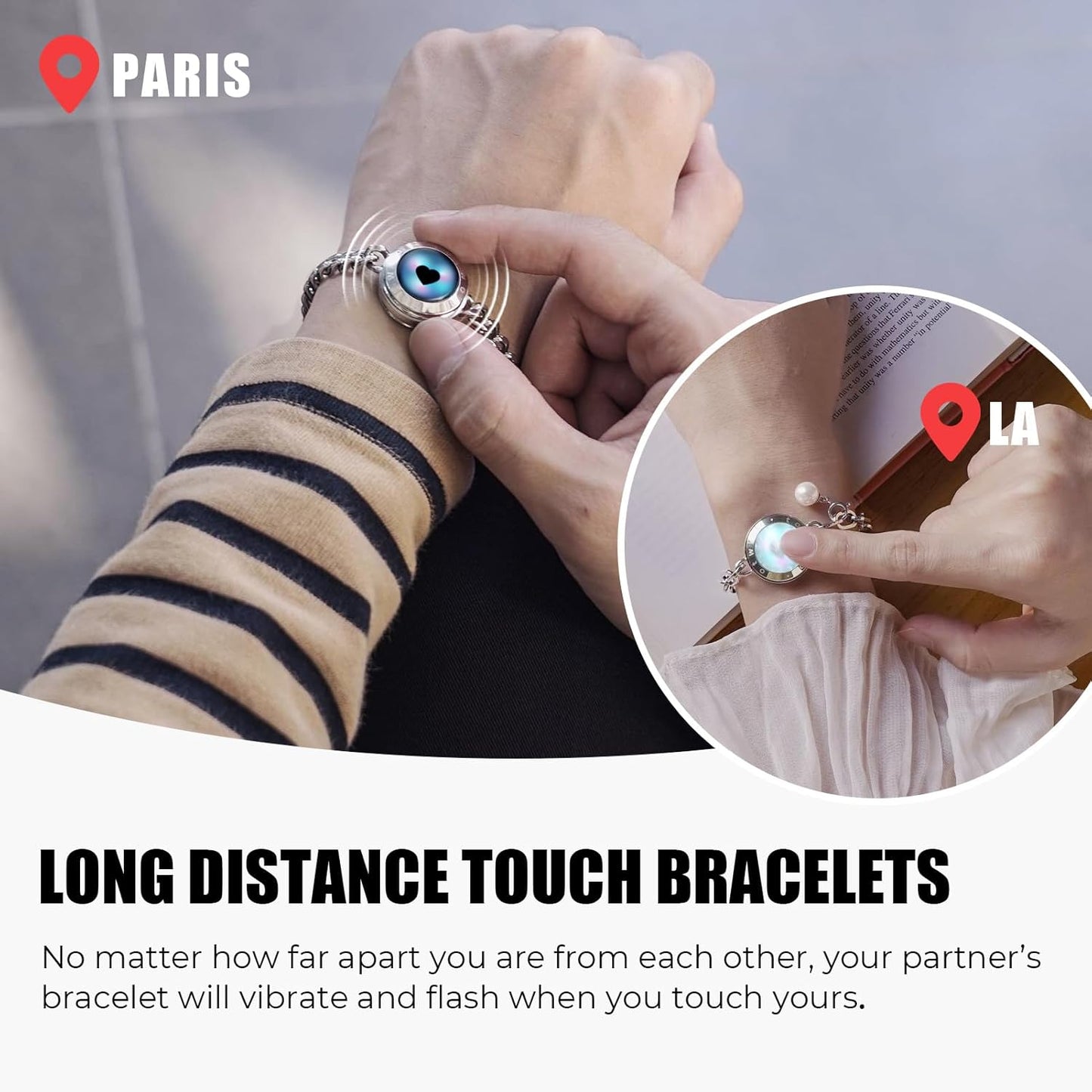 Soulmate Long Distance Touch Bracelet for Couples, Vibration & Light up for Love Couples Bracelets, BT