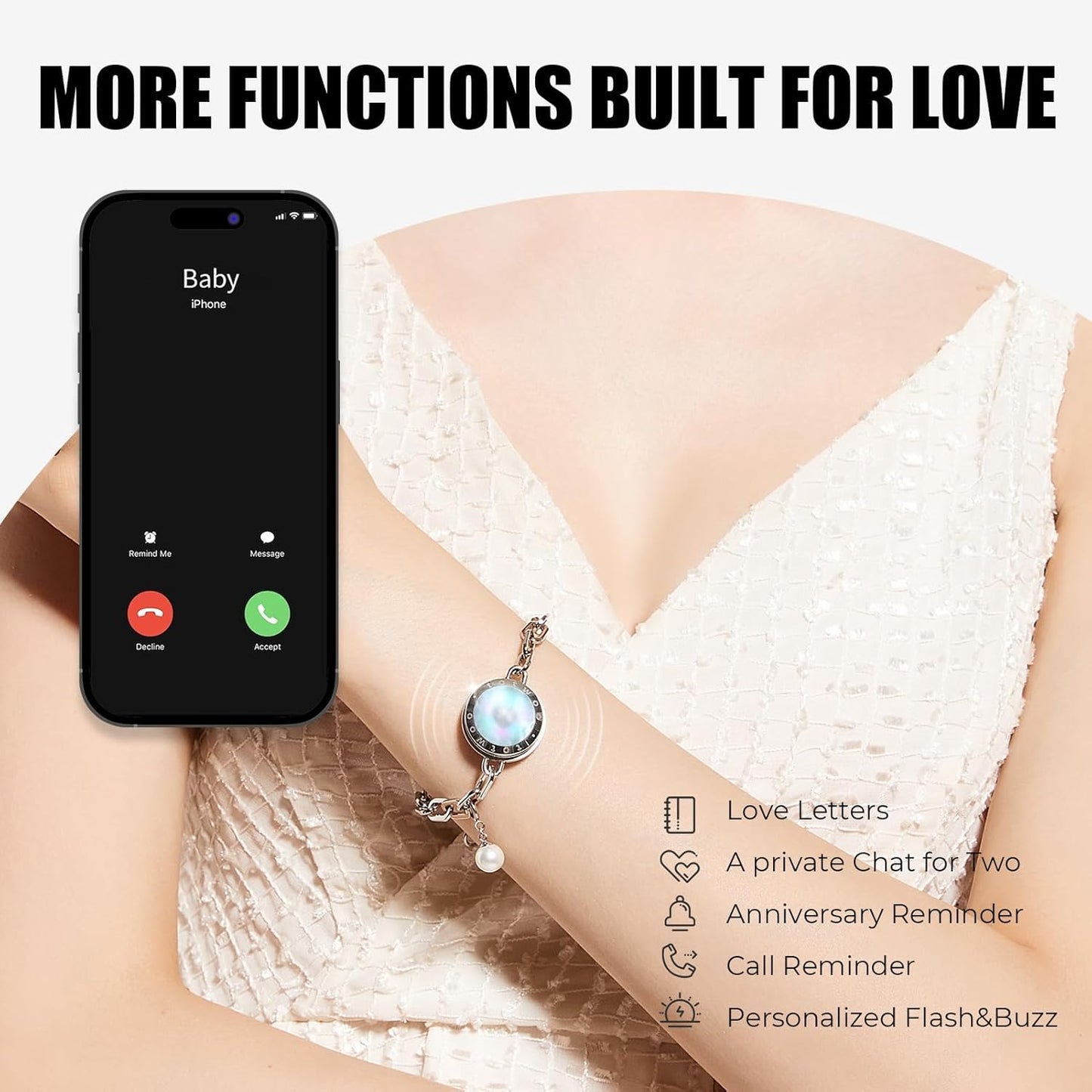 Soulmate Long Distance Touch Bracelet for Couples, Vibration & Light up for Love Couples Bracelets, BT