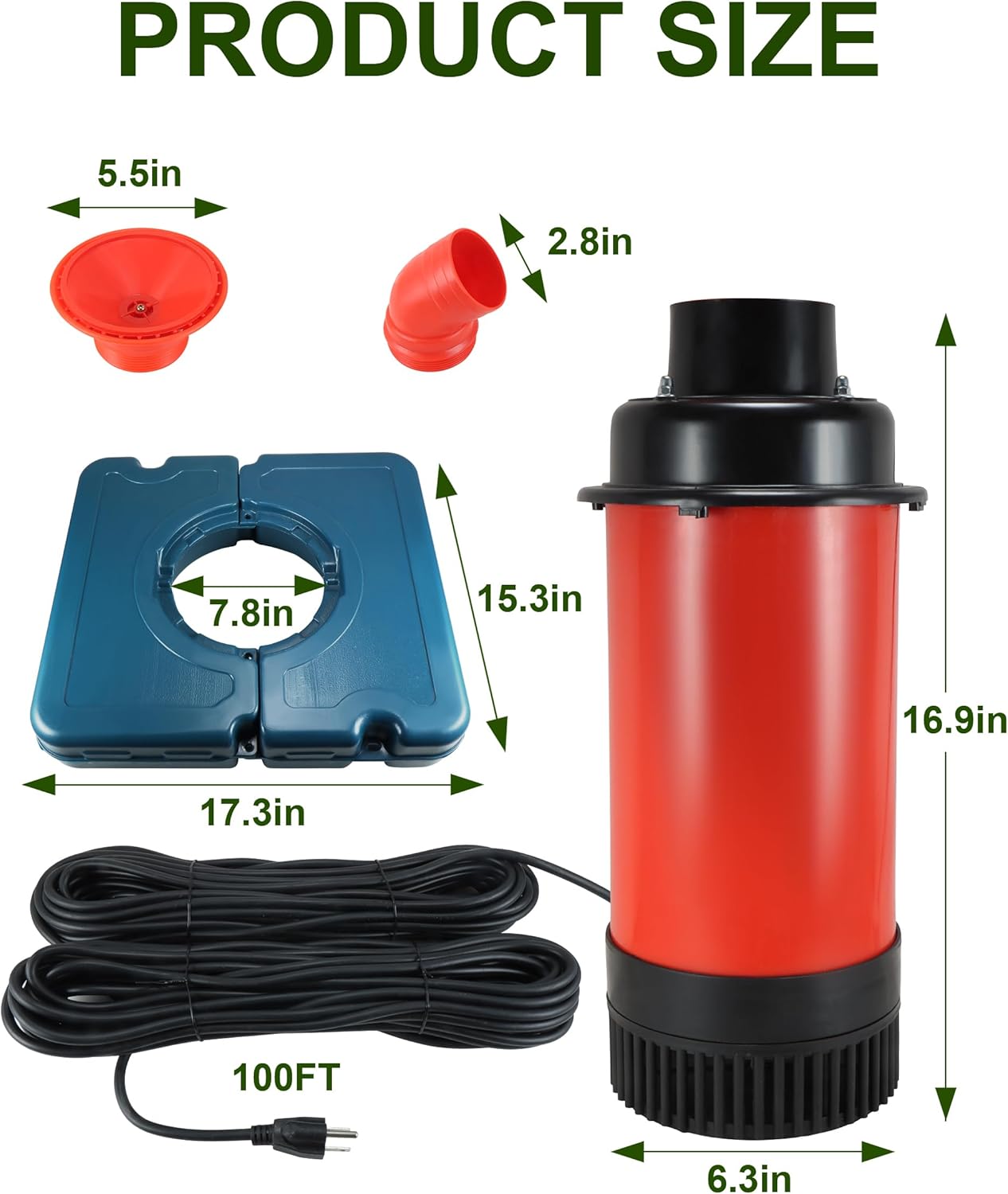 Pond Fountain Aerator 1HP, 750W 15000GPH 110V-120V Floating Water Fountain Pump With 100ft Power Cord
