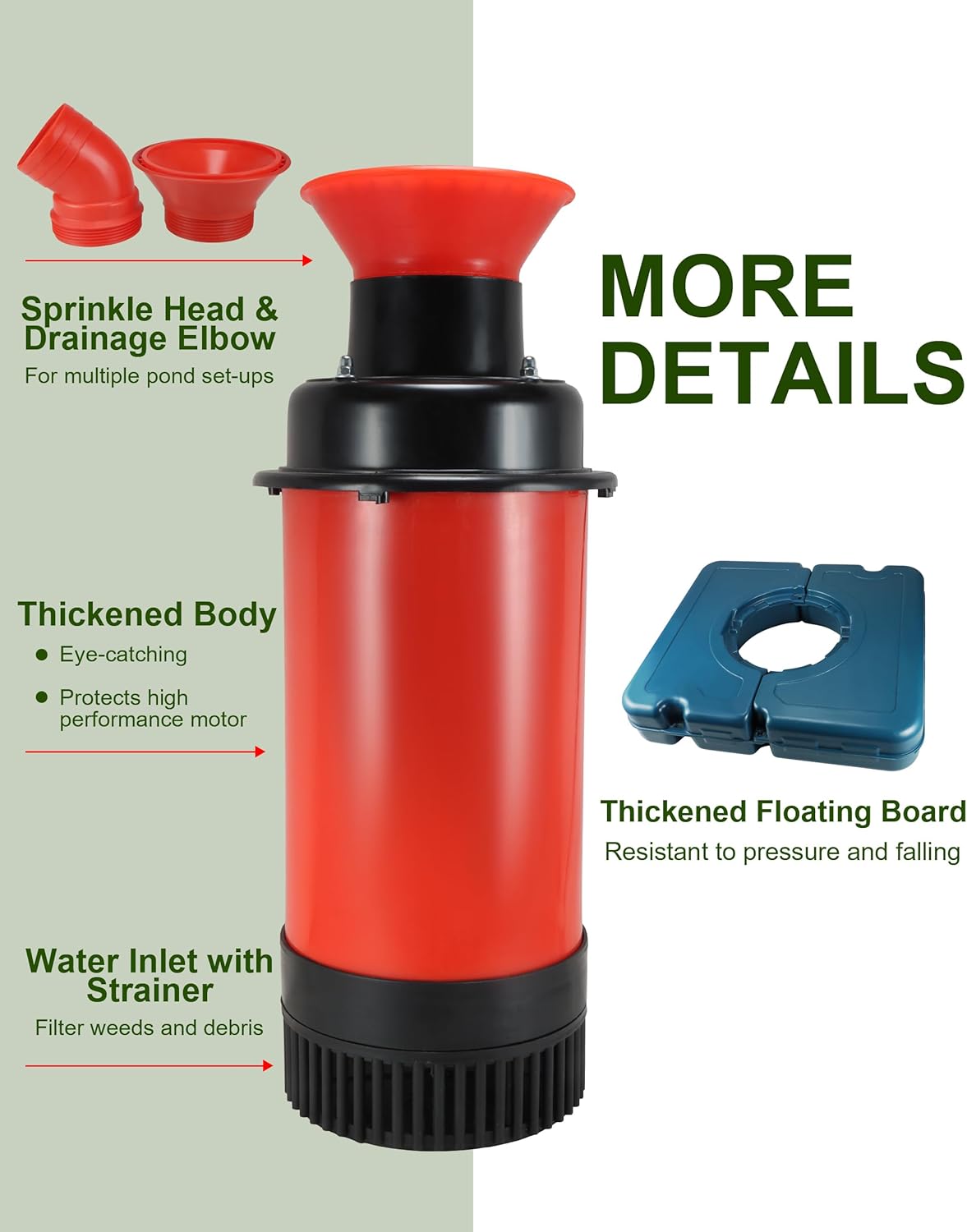 Pond Fountain Aerator 1HP, 750W 15000GPH 110V-120V Floating Water Fountain Pump With 100ft Power Cord