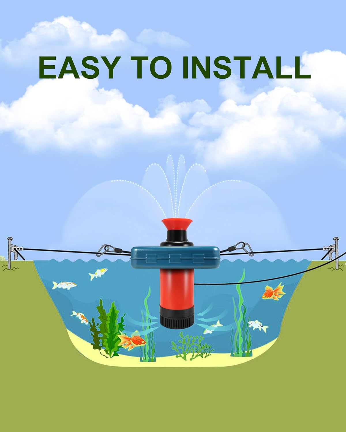 Pond Fountain Aerator 1HP, 750W 15000GPH 110V-120V Floating Water Fountain Pump With 100ft Power Cord
