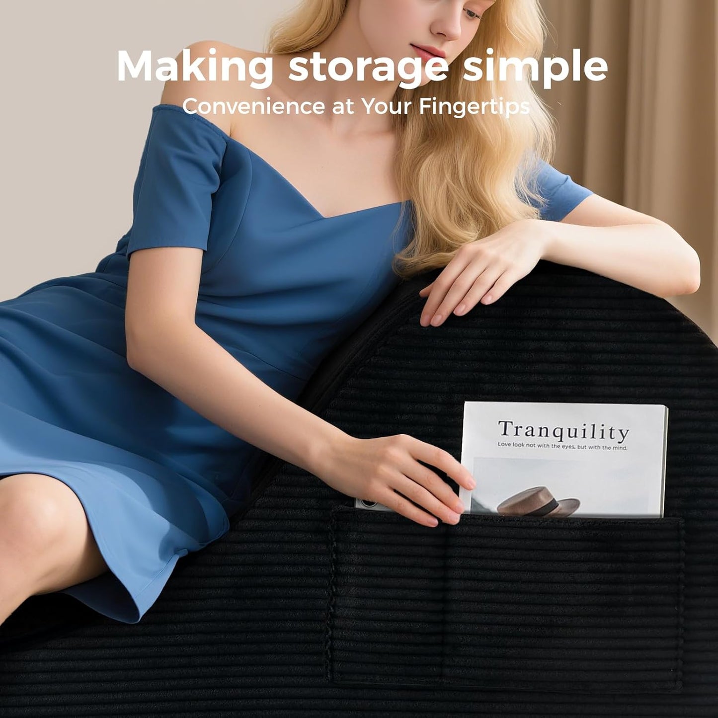 Yoga Chairs for Adults, Ergonomic Chaise Lounge Chair Indoor with Side Pocket, Lumbar Pillow, Ottoman