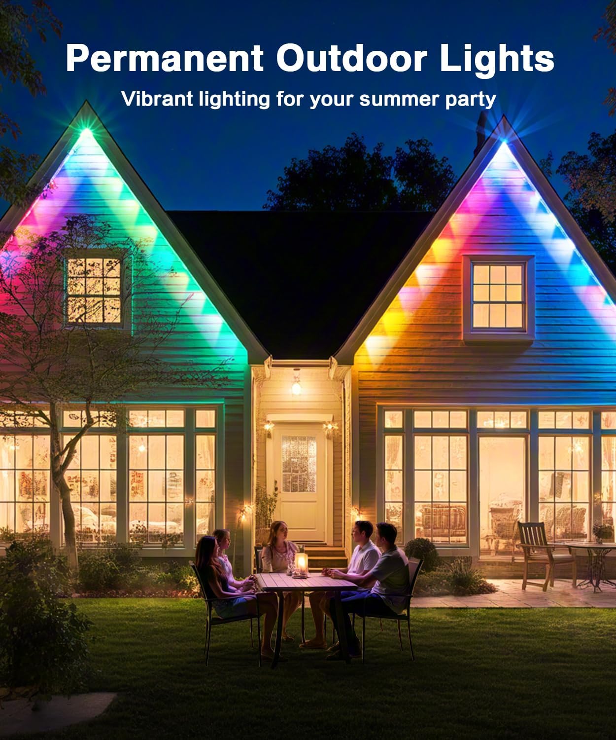 Permanent Outdoor Lights for House, 50ft 24 RGB+IC Smart Outdoor Decor, 50 Scenes, App/Remote Waterproof