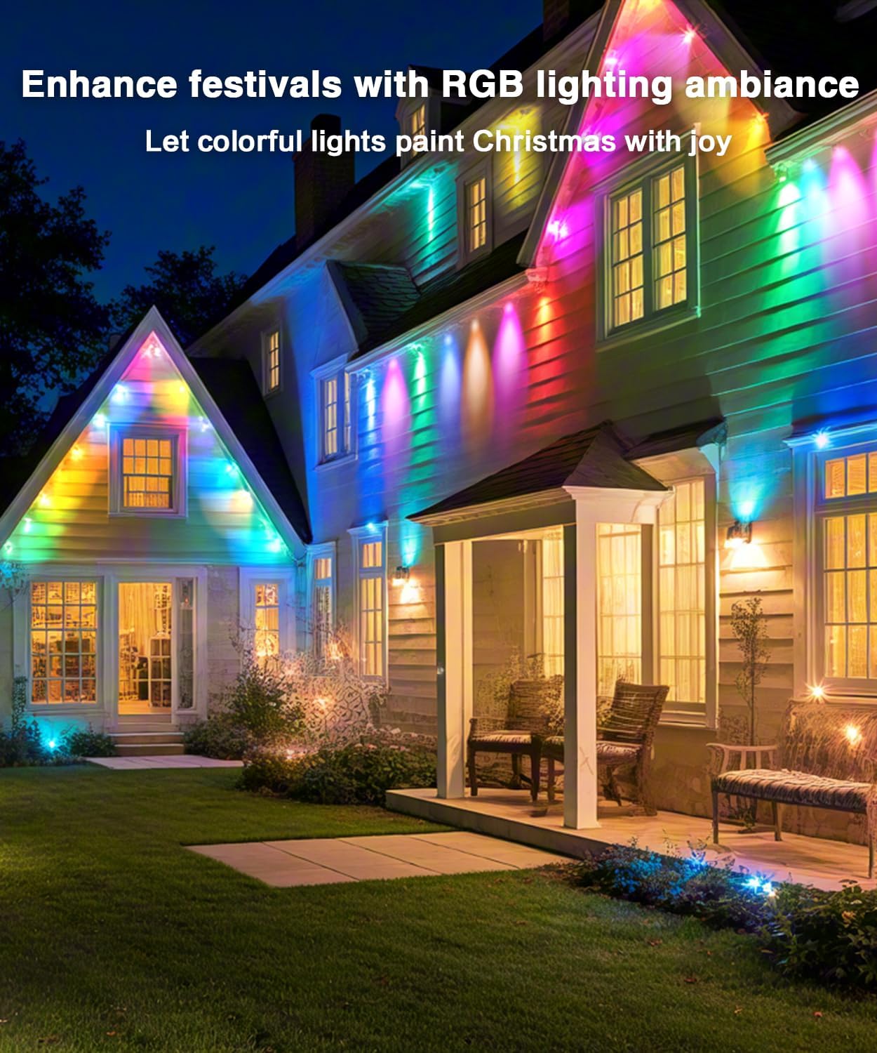 Permanent Outdoor Lights for House, 50ft 24 RGB+IC Smart Outdoor Decor, 50 Scenes, App/Remote Waterproof