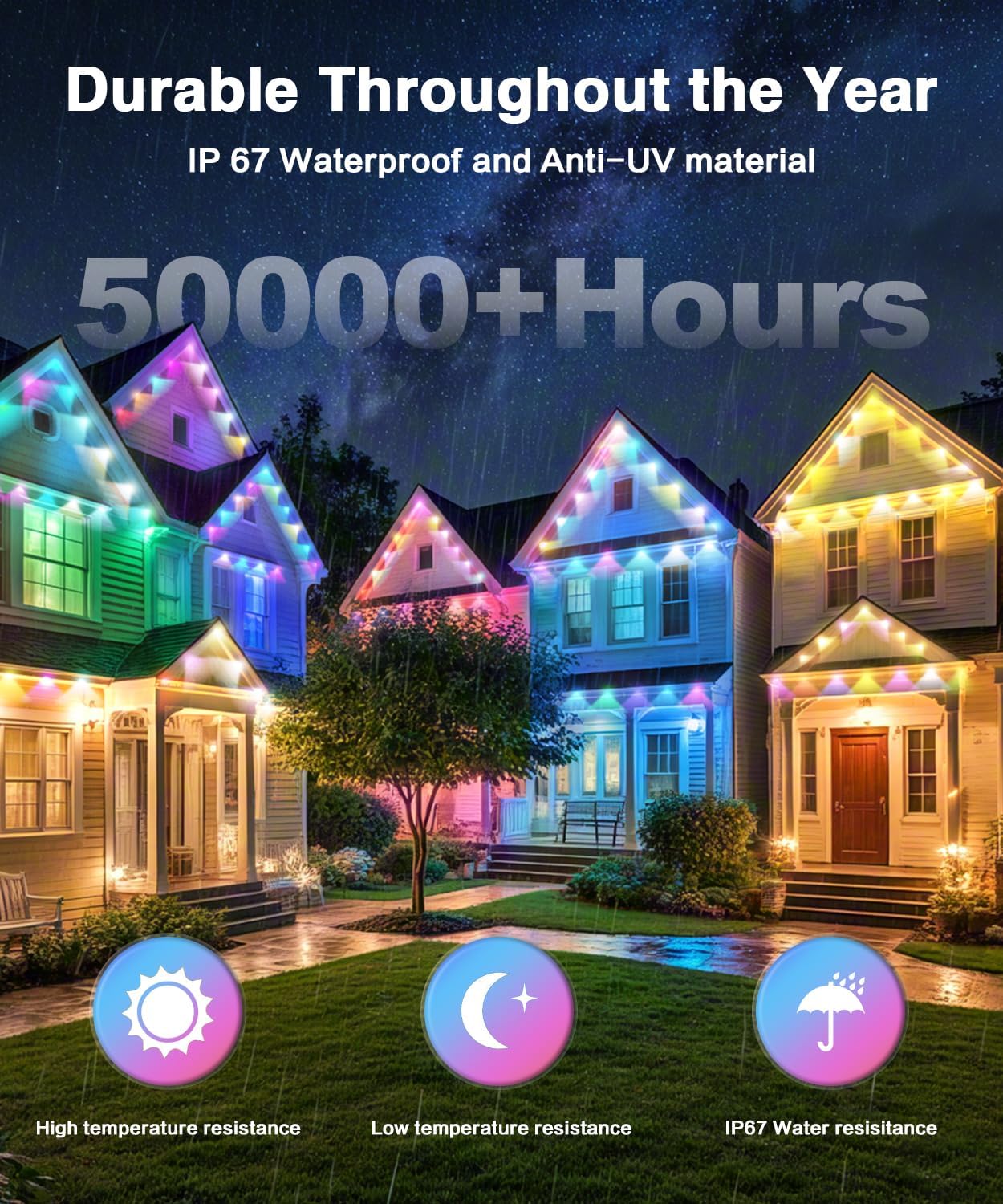 Permanent Outdoor Lights for House, 50ft 24 RGB+IC Smart Outdoor Decor, 50 Scenes, App/Remote Waterproof