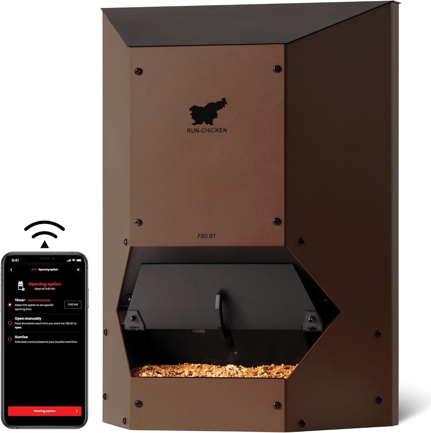 Automatic Chicken Feeder, Battery Operated, Programmable, Pest Proof, Brown