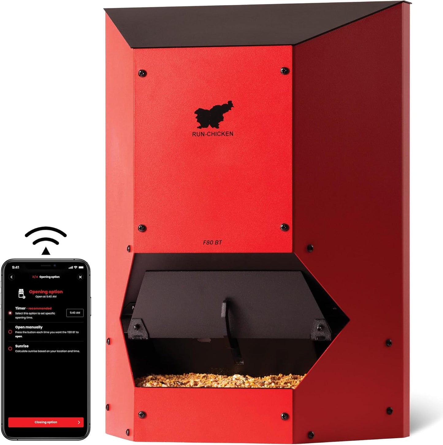 Automatic Chicken Feeder m(Red), Battery Operated, Programmable Safety Hatch with Timer
