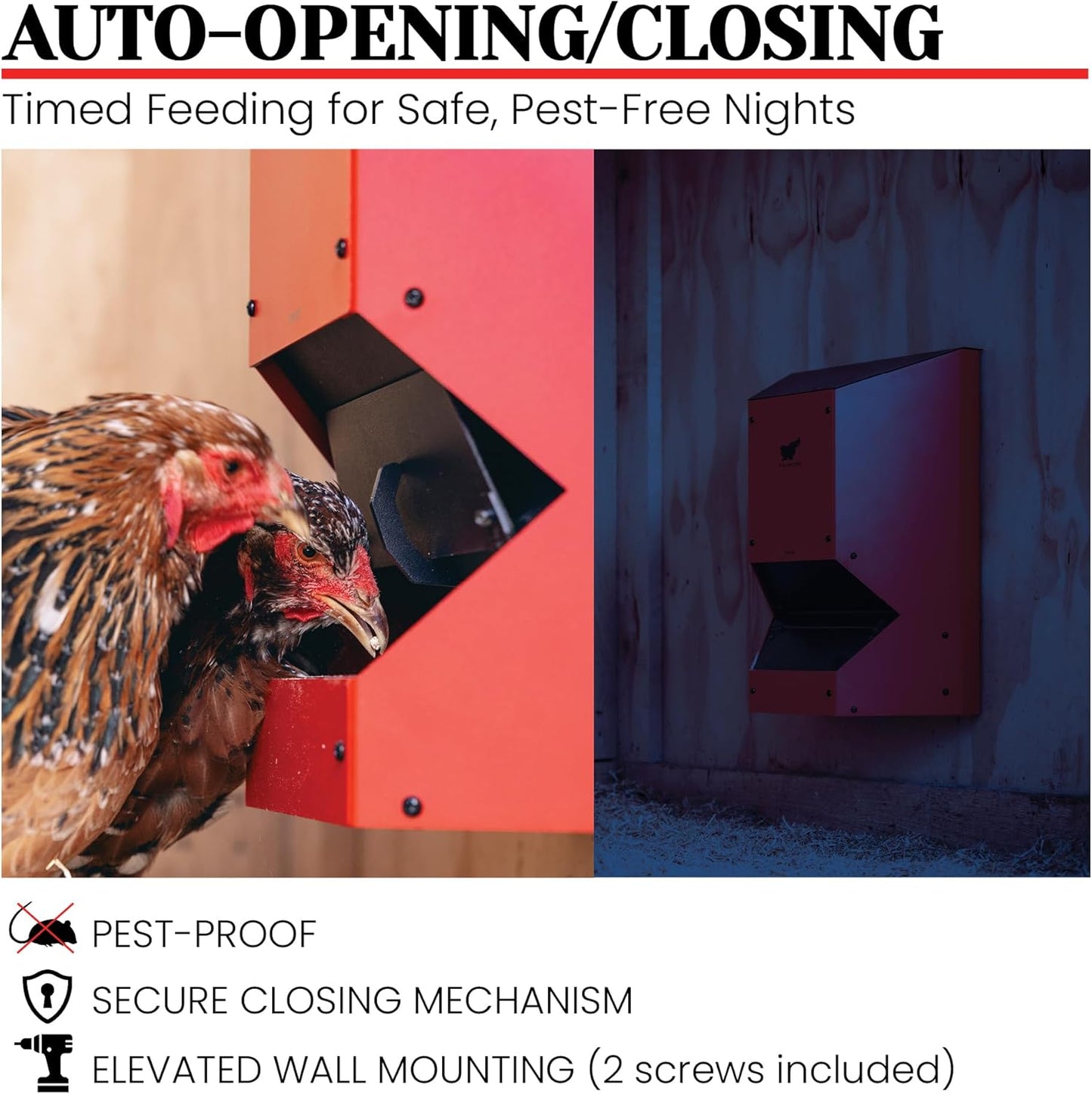 Automatic Chicken Feeder m(Red), Battery Operated, Programmable Safety Hatch with Timer