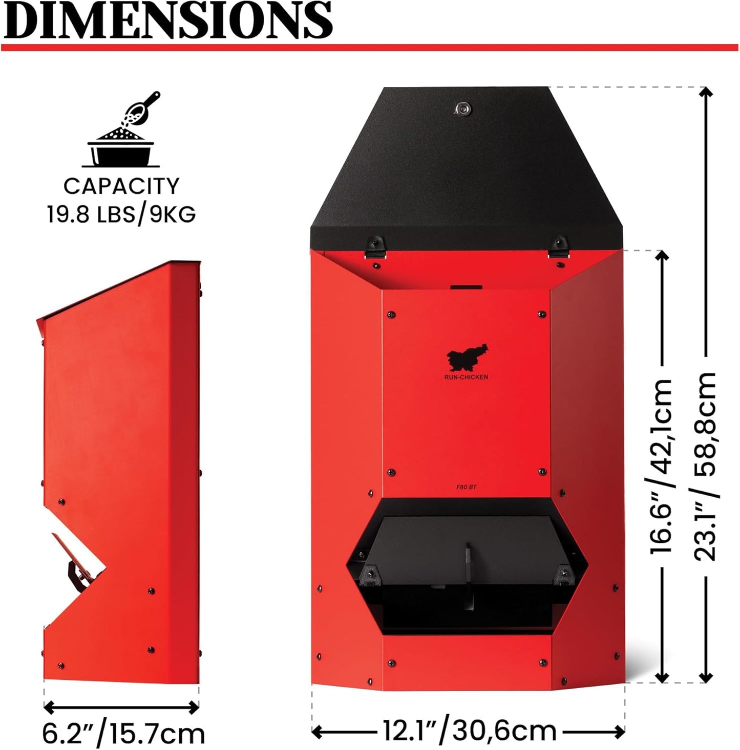 Automatic Chicken Feeder m(Red), Battery Operated, Programmable Safety Hatch with Timer