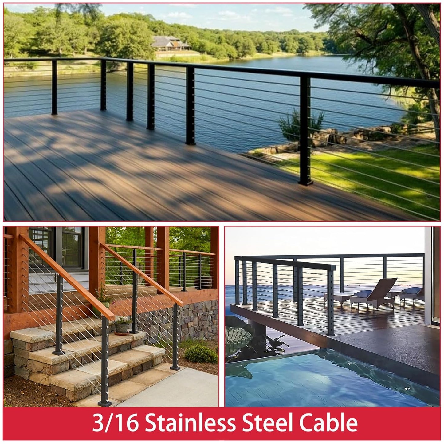 500FT 3/16 Stainless Steel Cable for Deck Railings System 7 x 19 Strand Construction Aircraft Cable for Rail Deck and DIY Balustrade (500FT)