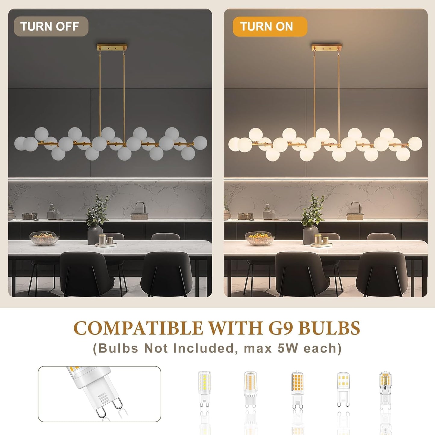 Linear Chandelier, Gold Mid Century Modern Globe, Linear with White Glass Lampshade, 70' Diamter, 22 Lights