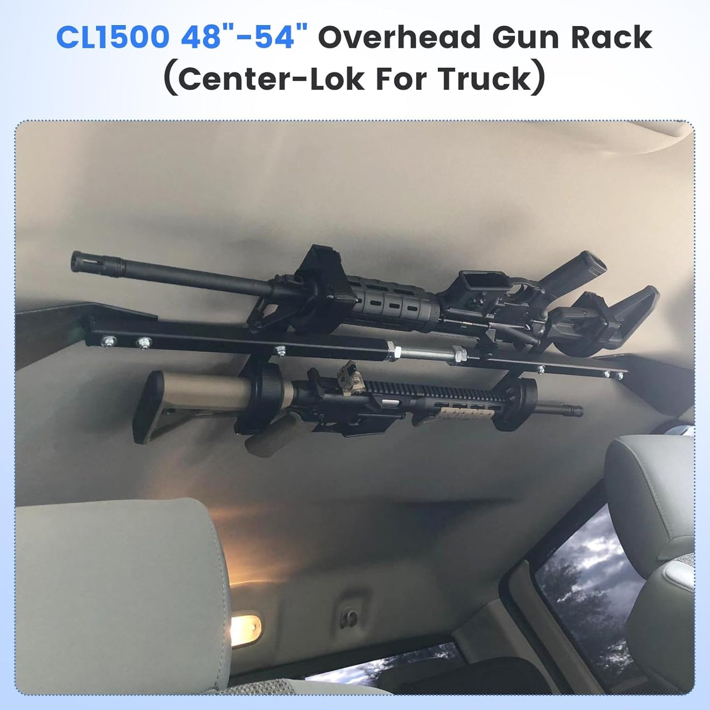 Gun Rack for Truck, 48'-54' Overhead Rack (Center-Lok), No Drilling, Double, Sturdy Truck Gun Holder for 4 Door