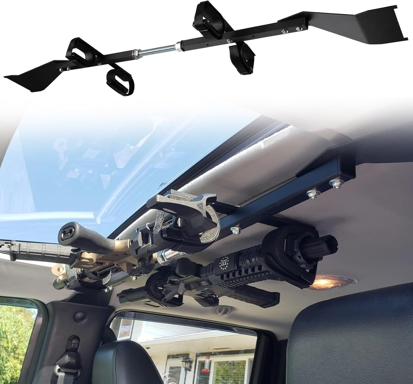 Gun Rack for Truck, 48'-54' Overhead Rack (Center-Lok), No Drilling, Double, Sturdy Truck Gun Holder for 4 Door