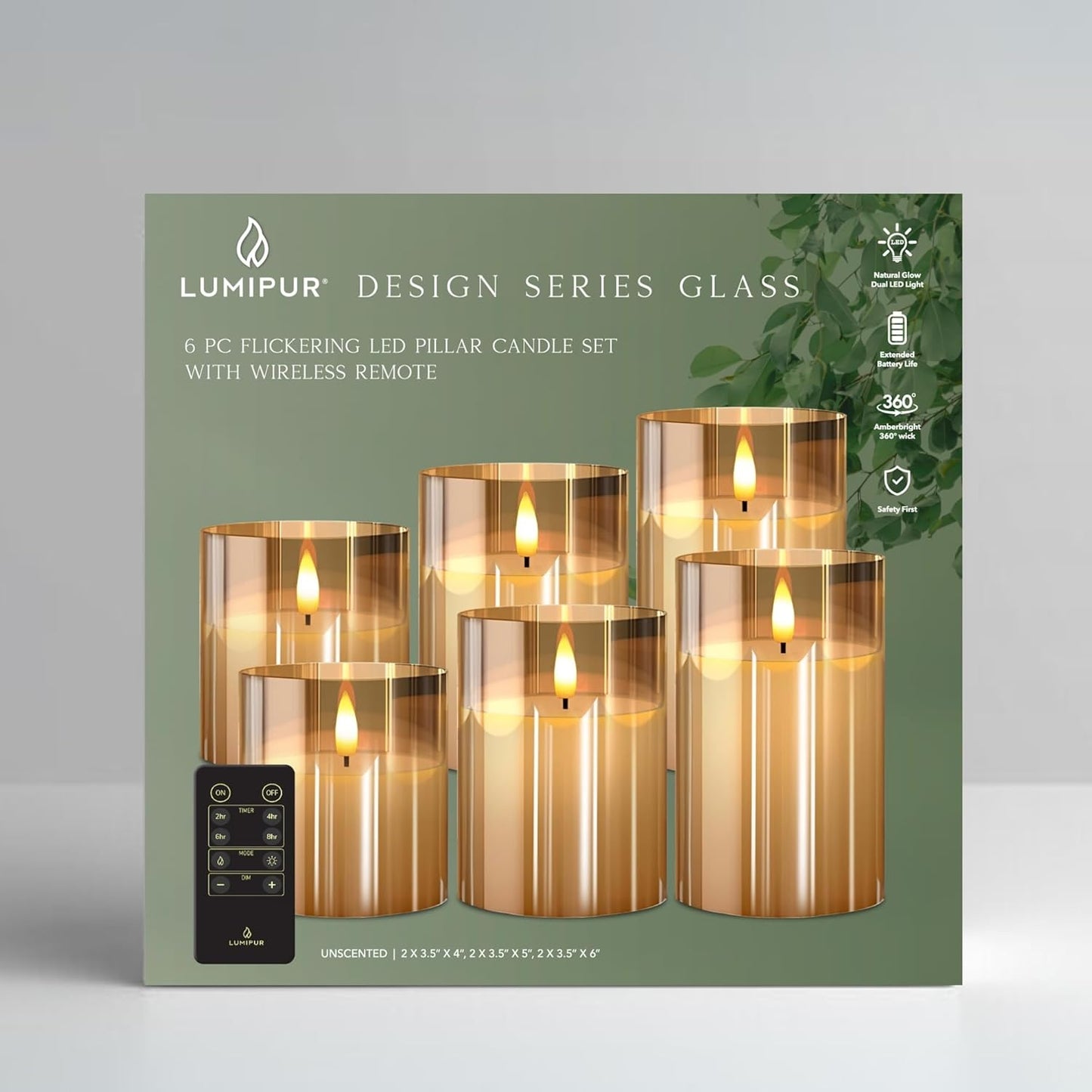 Natural Glow Flameless LED Candle 6 Pack with Remote Control, Gold