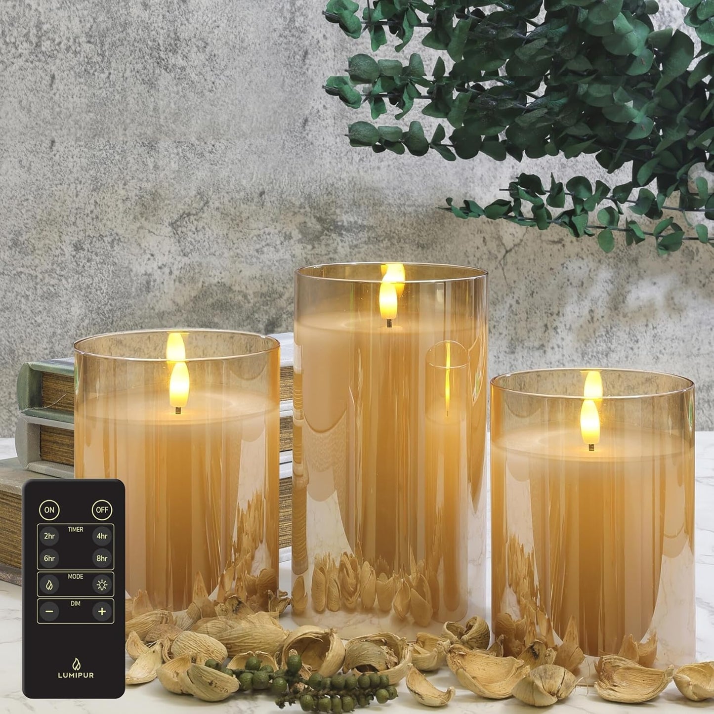 Natural Glow Flameless LED Candle 6 Pack with Remote Control, Gold