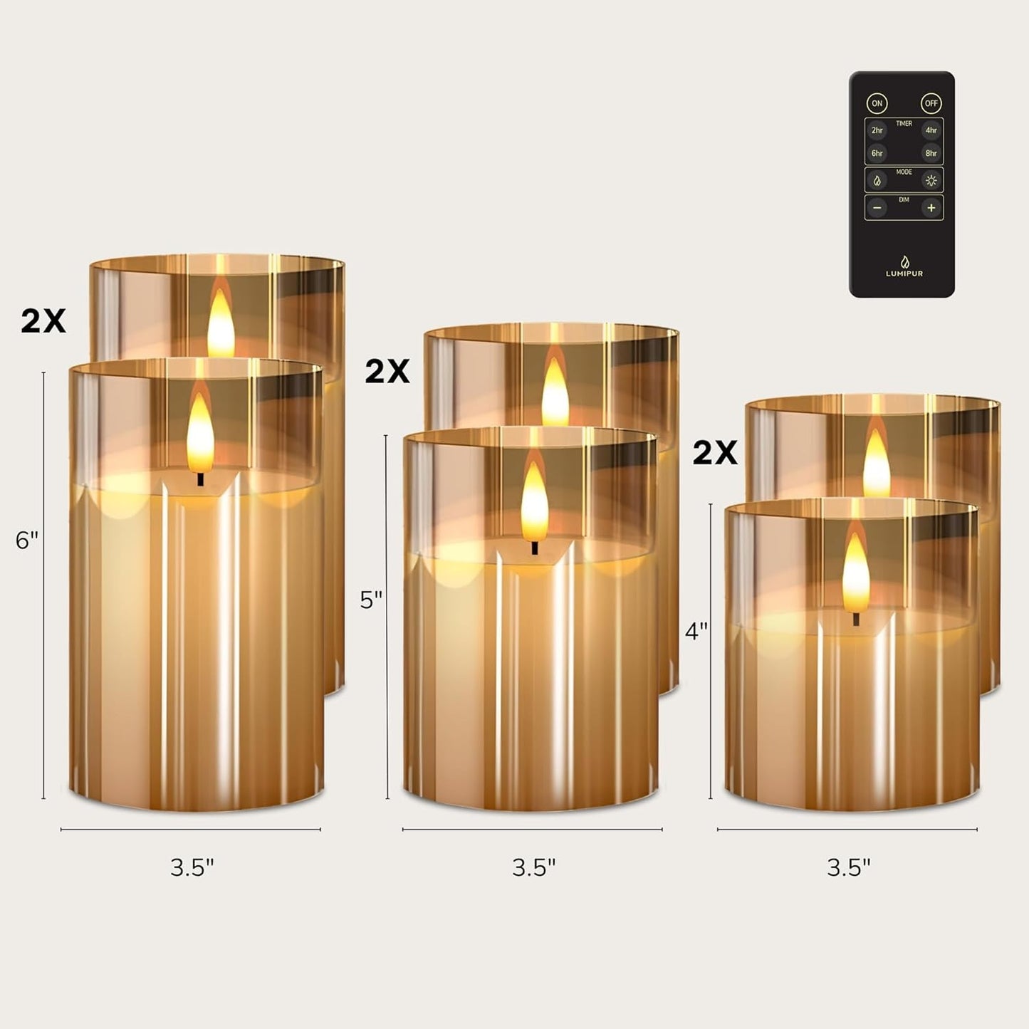Natural Glow Flameless LED Candle 6 Pack with Remote Control, Gold