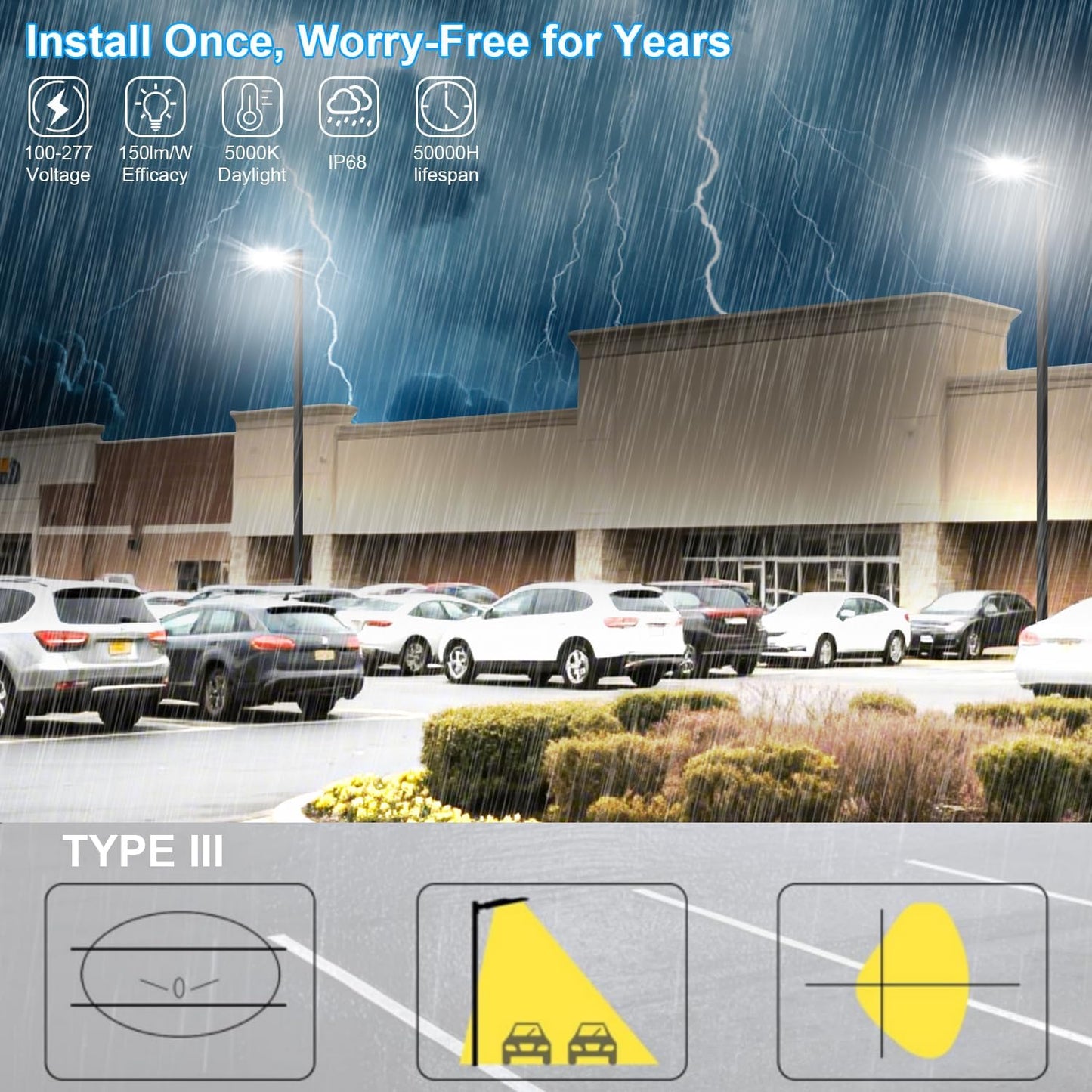 LED Parking Lot Lights 350W Outdoor, 28000LM, 5000K, Adjustable Trunnion, Dusk to Dawn, Waterproof