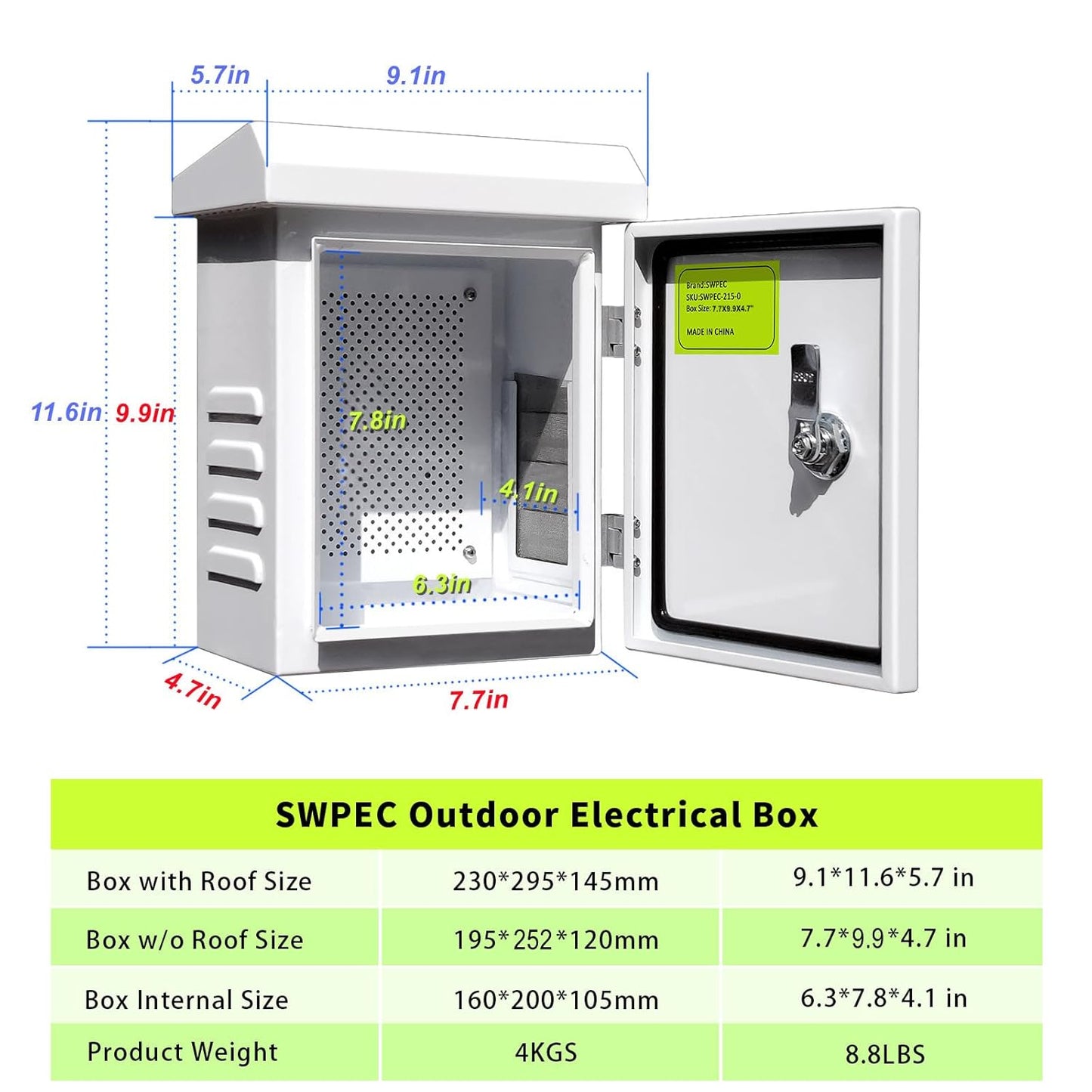 Waterproof Outdoor Electrical Junction Enclosure Nema Box with Fan-Vent, Wall/Pole Mounting Hardware 9.1x11.4x5.7'