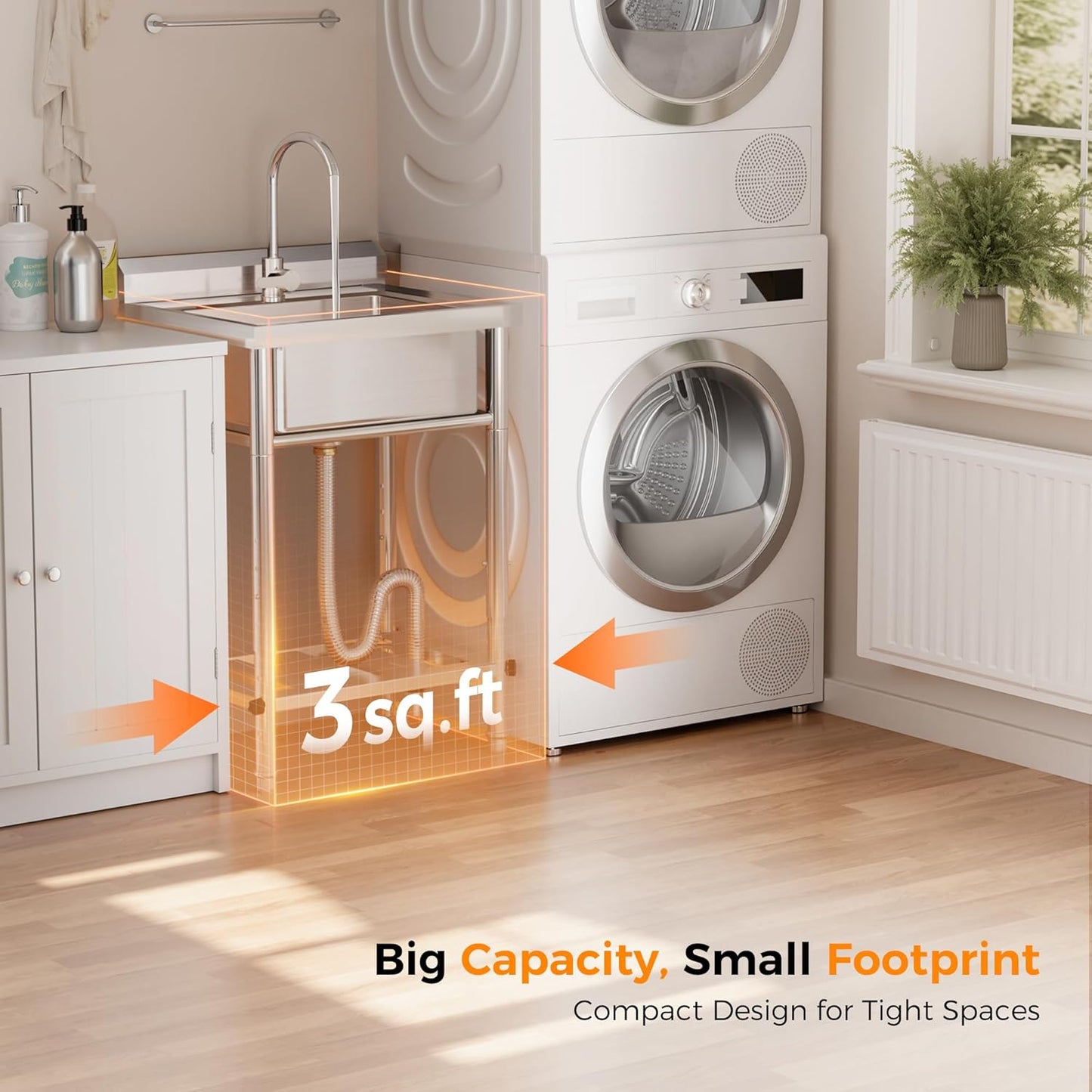 23'W Compact Utility Sink 18/8 Stainless Steel Portable Ergonomic Sinks with 4-Height Adjustable & 360° Swivel