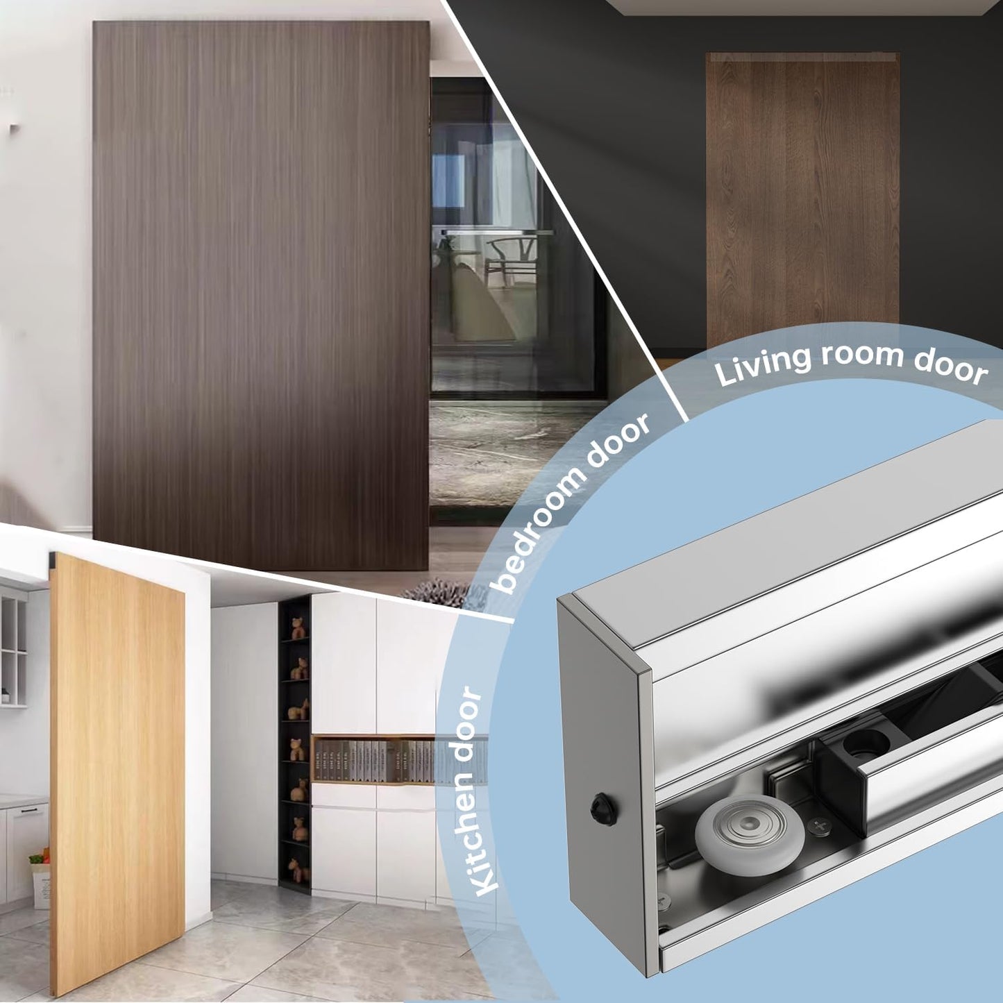 Heavy Duty Hidden Sliding Barn Door Hardware and Track, 30-47 Inch, Floating Wall Mounted Invisible Sliding Door