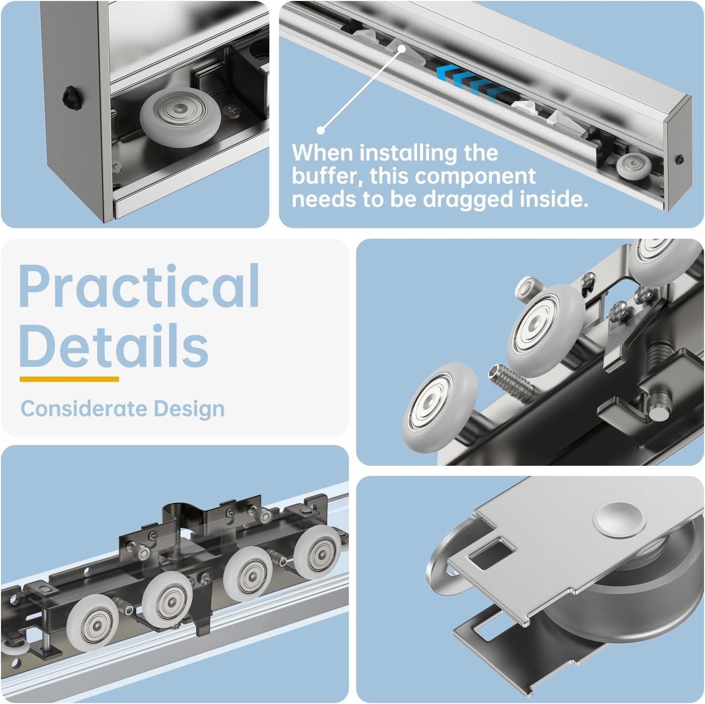 Heavy Duty Hidden Sliding Barn Door Hardware and Track, 30-47 Inch, Floating Wall Mounted Invisible Sliding Door