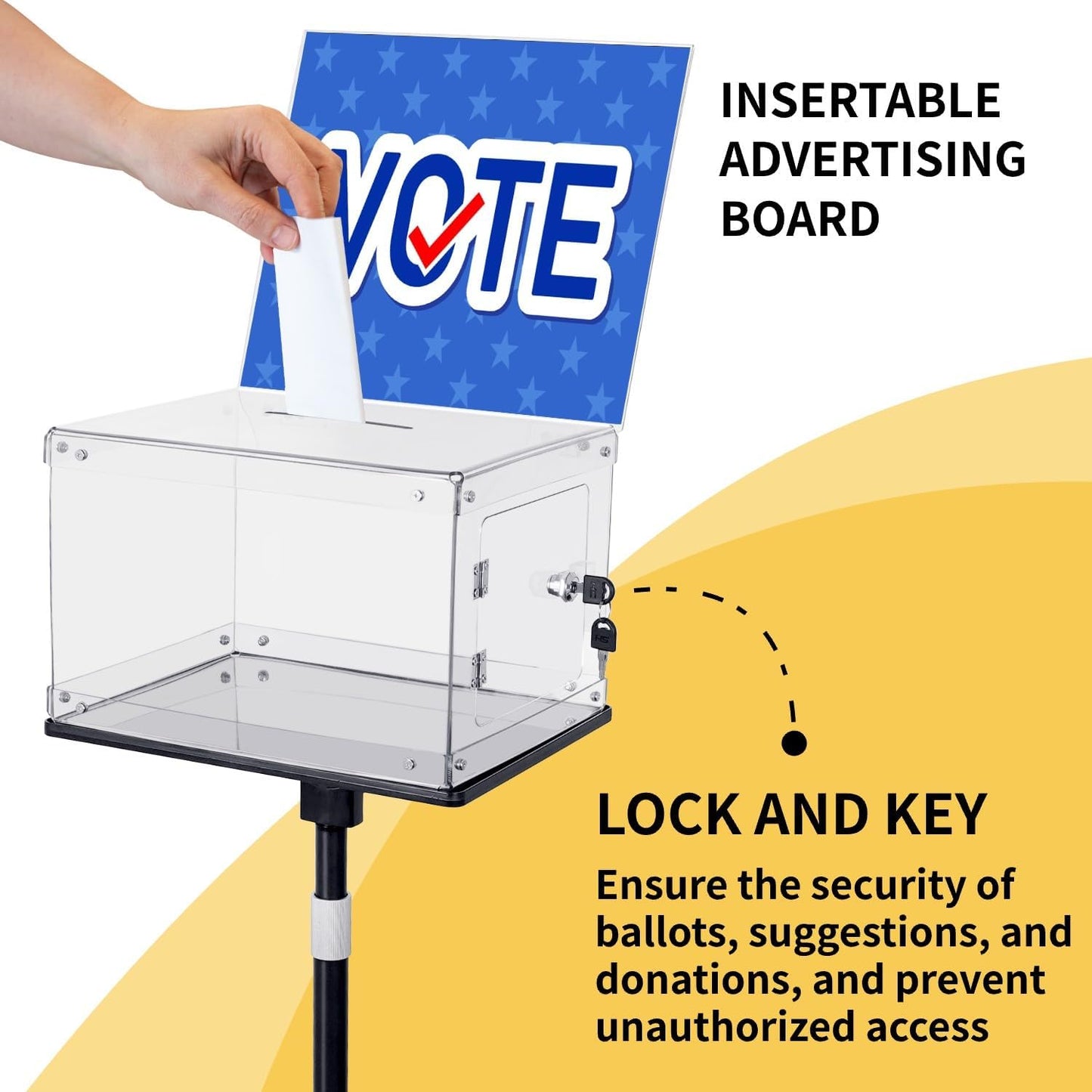 Suggestion Box with Stand, Floor Standing Offering Boxes, Ballot Box, Heavy Duty Metal Base