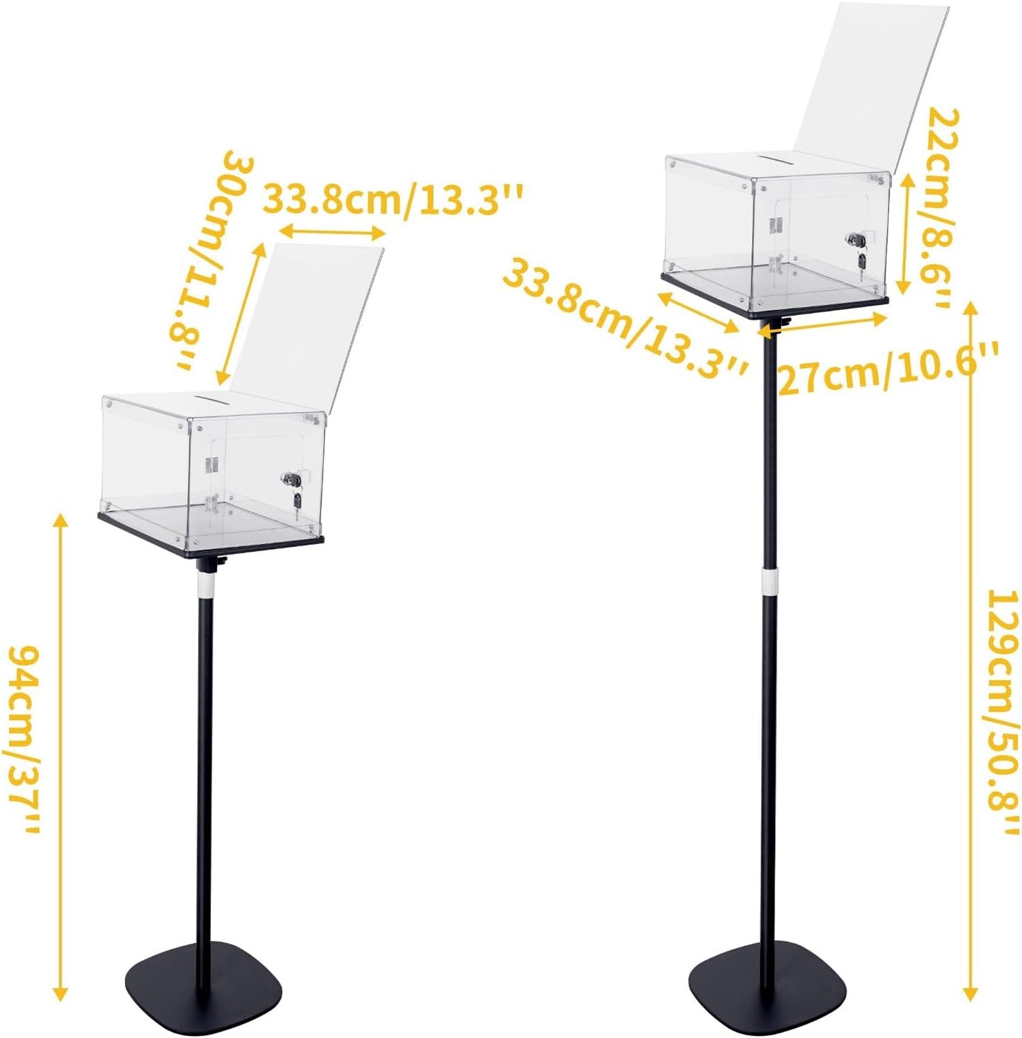 Suggestion Box with Stand, Floor Standing Offering Boxes, Ballot Box, Heavy Duty Metal Base
