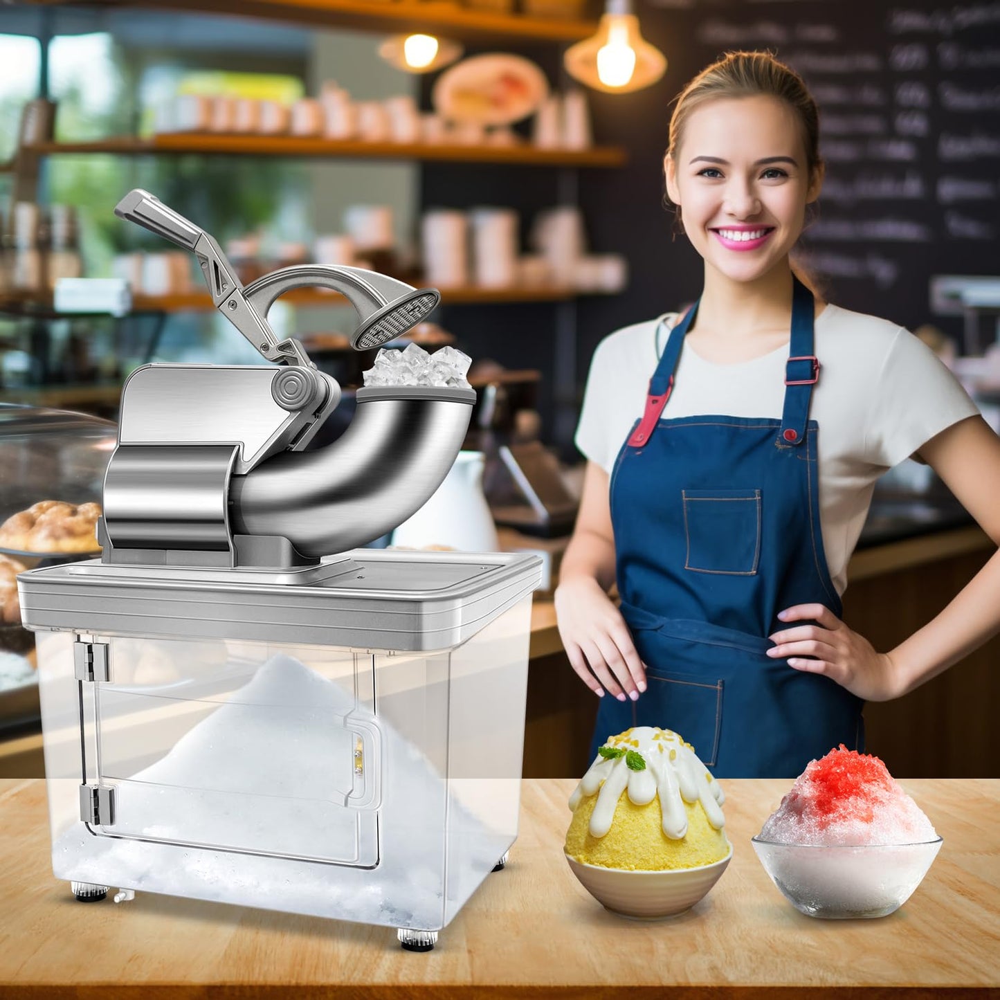 Commercial Ice Crusher 480lbs/hr, 350W Electric Ice Shaver Snow Cone Machine with Dual Blades, 40L Storage Bin