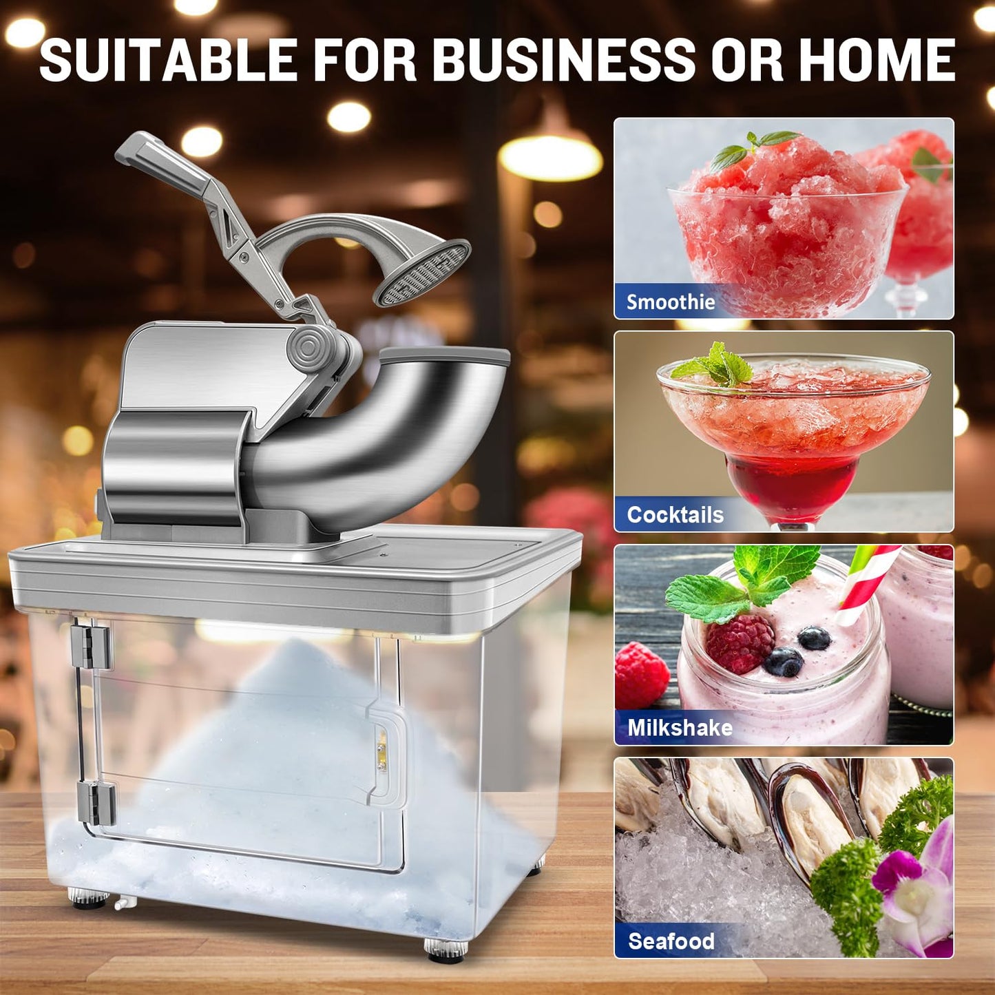 Commercial Ice Crusher 480lbs/hr, 350W Electric Ice Shaver Snow Cone Machine with Dual Blades, 40L Storage Bin
