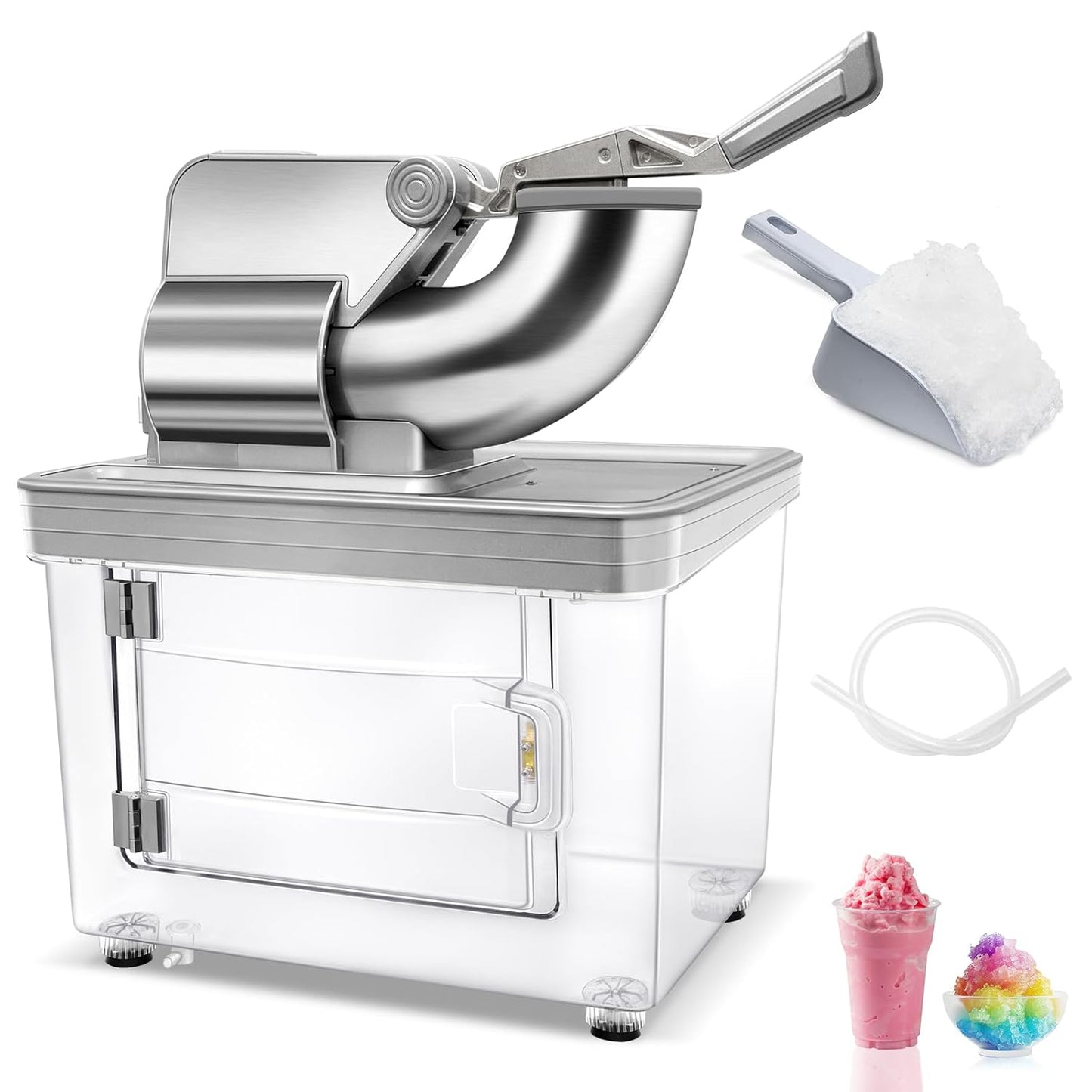 Commercial Ice Crusher 480lbs/hr, 350W Electric Ice Shaver Snow Cone Machine with Dual Blades, 40L Storage Bin