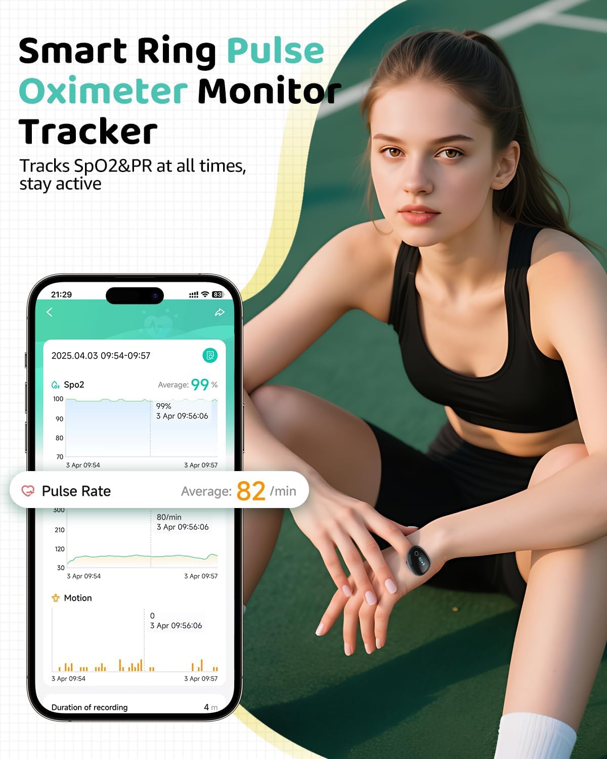 Pulse Oximeter O2 Ring Monitor, Blood Oxygen Saturation with Vibration Reminder, SpO2 & Pulse, Rechargeable
