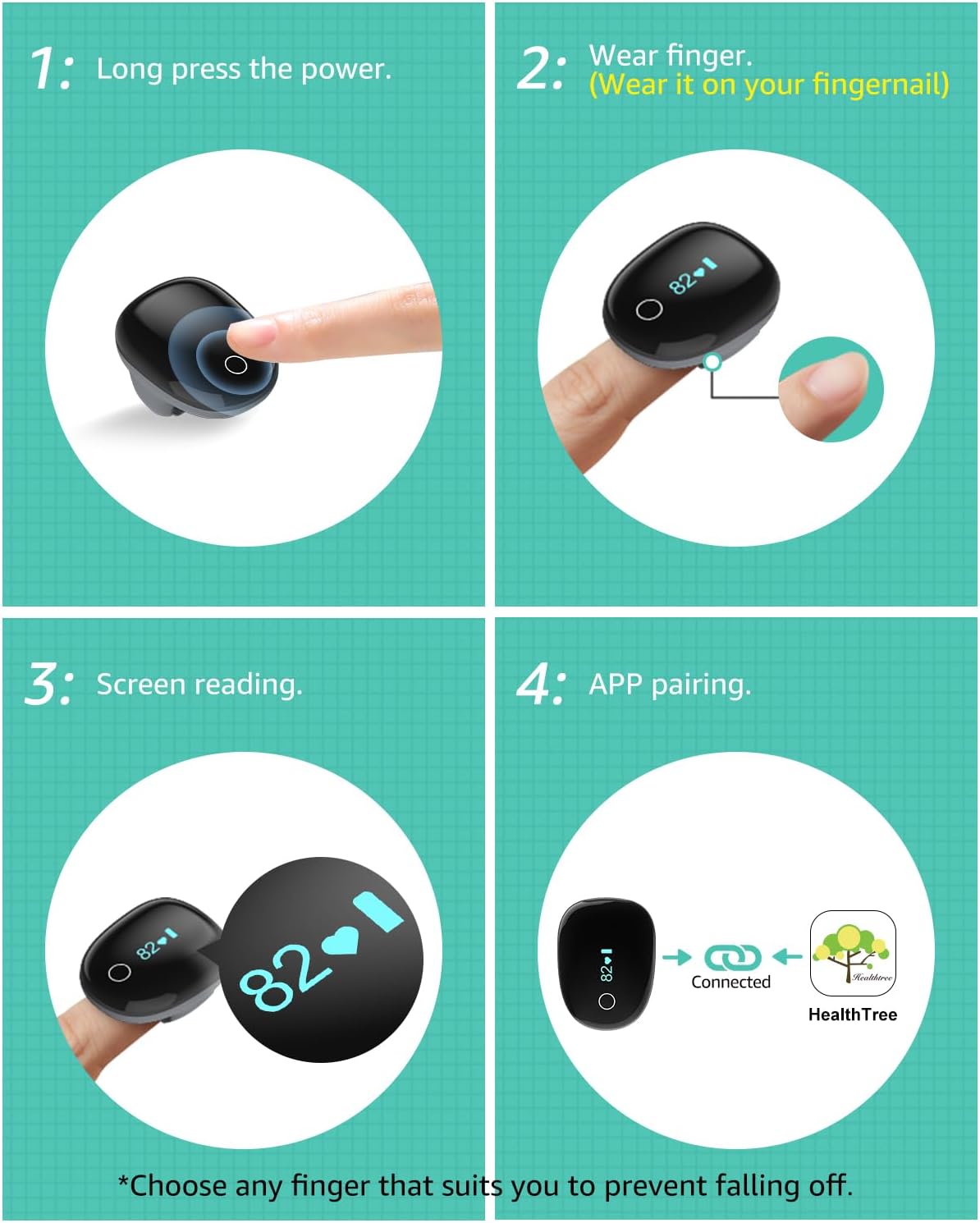 Pulse Oximeter O2 Ring Monitor, Blood Oxygen Saturation with Vibration Reminder, SpO2 & Pulse, Rechargeable
