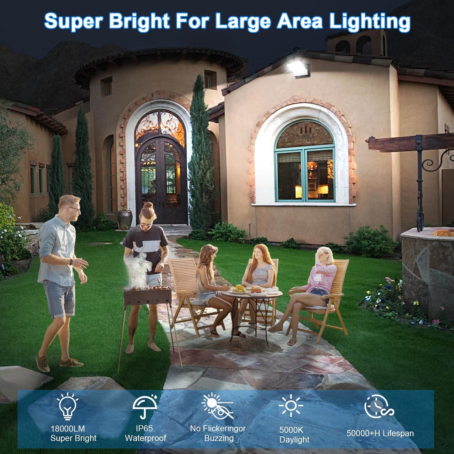 LED 360° Rotatable Flood Lights, Outdoor Adjustable Head Lighting Fixture, 5000K Waterproof, 4 Pack