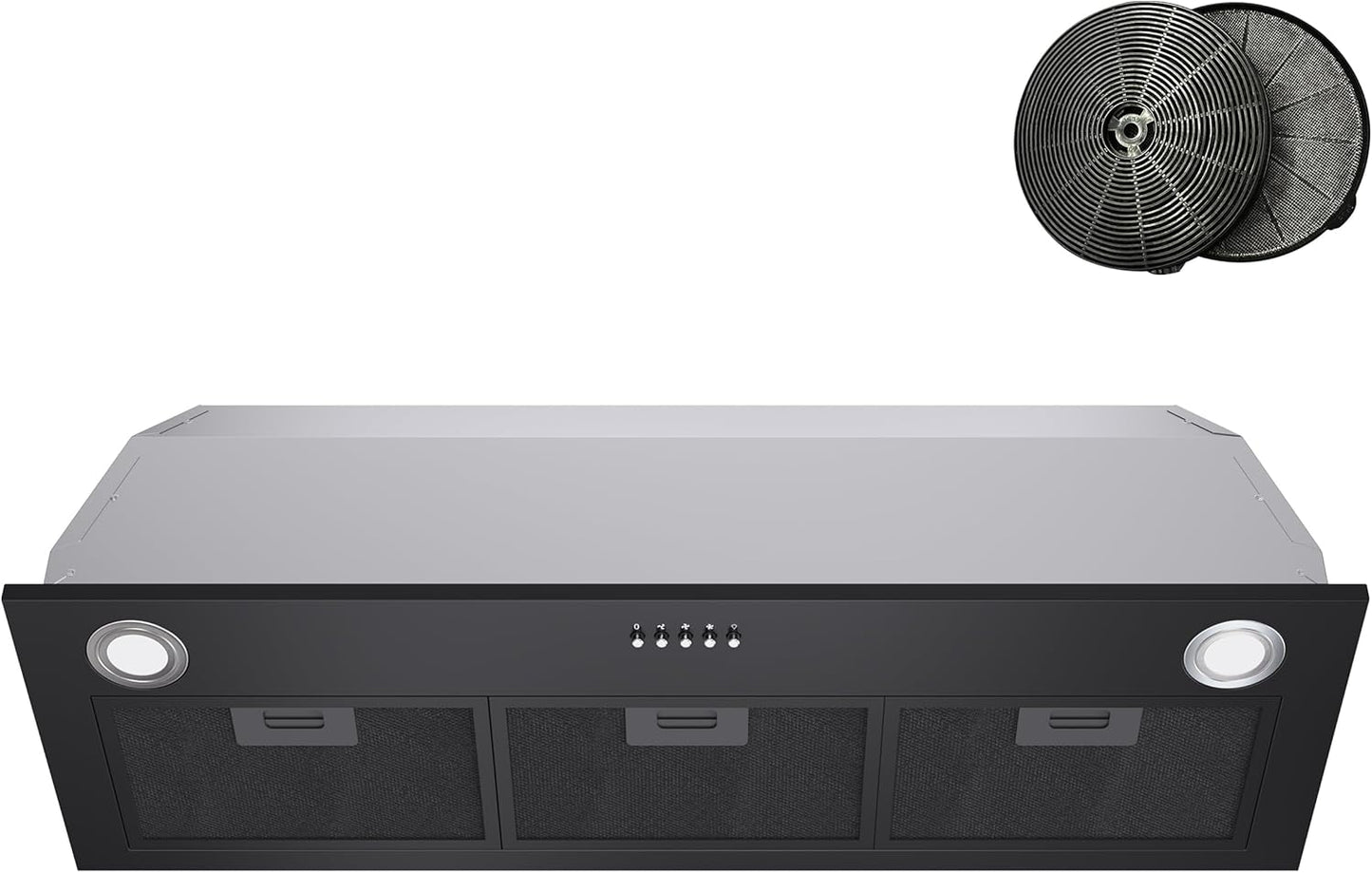 Black Range Hood Insert 36 inch, Built-in Kitchen Hood with 600 CFM, Ducted/Ductless Convertible Vent Hood