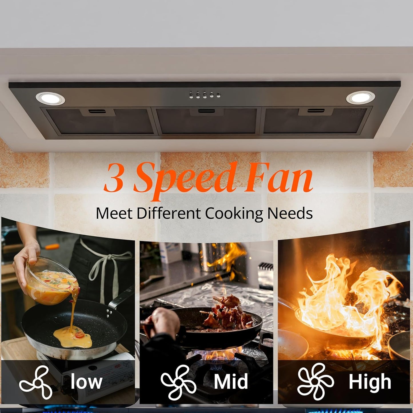 Black Range Hood Insert 36 inch, Built-in Kitchen Hood with 600 CFM, Ducted/Ductless Convertible Vent Hood