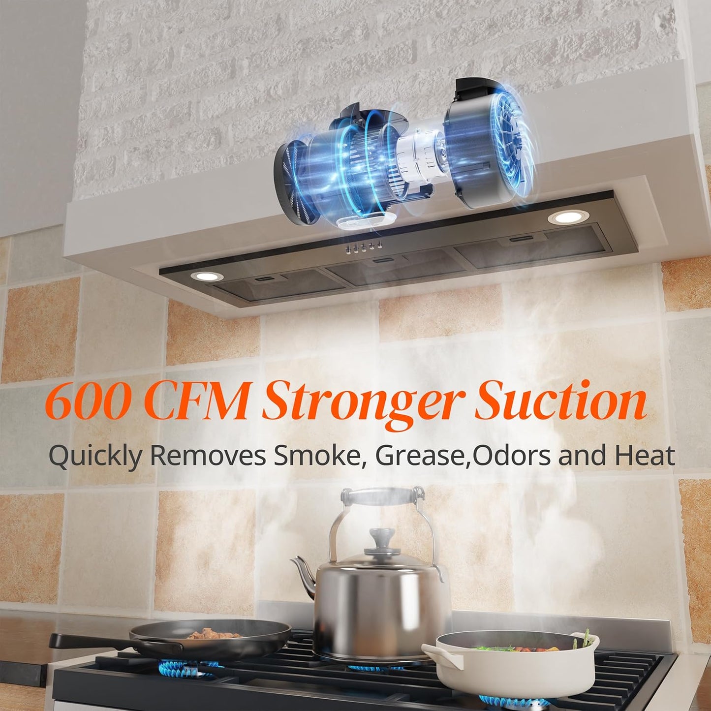 Black Range Hood Insert 36 inch, Built-in Kitchen Hood with 600 CFM, Ducted/Ductless Convertible Vent Hood