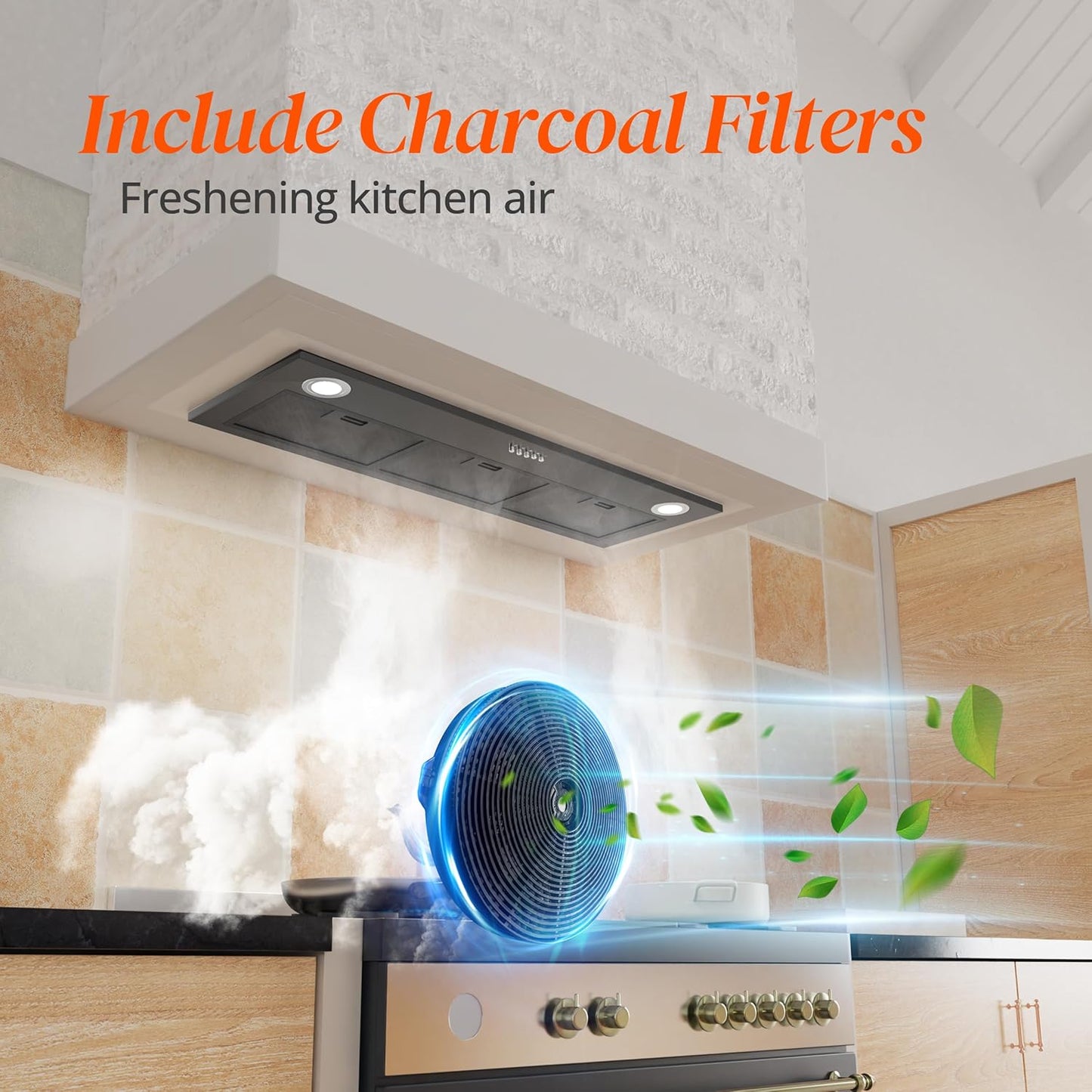 Black Range Hood Insert 36 inch, Built-in Kitchen Hood with 600 CFM, Ducted/Ductless Convertible Vent Hood