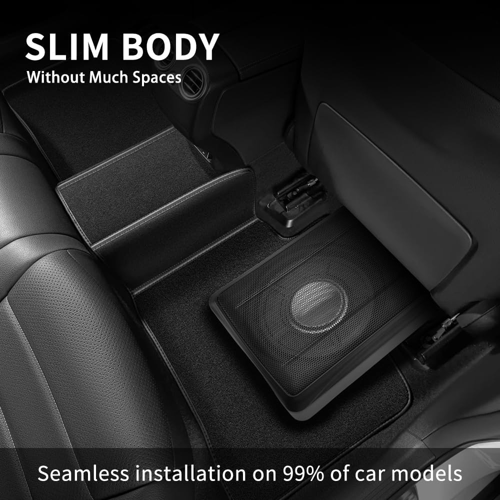 10' 600W Powered Car Subwoofer, Built-in Amplifier, 220W RMS, 20Hz-150Hz, Slim Under Seat Design, High/Low