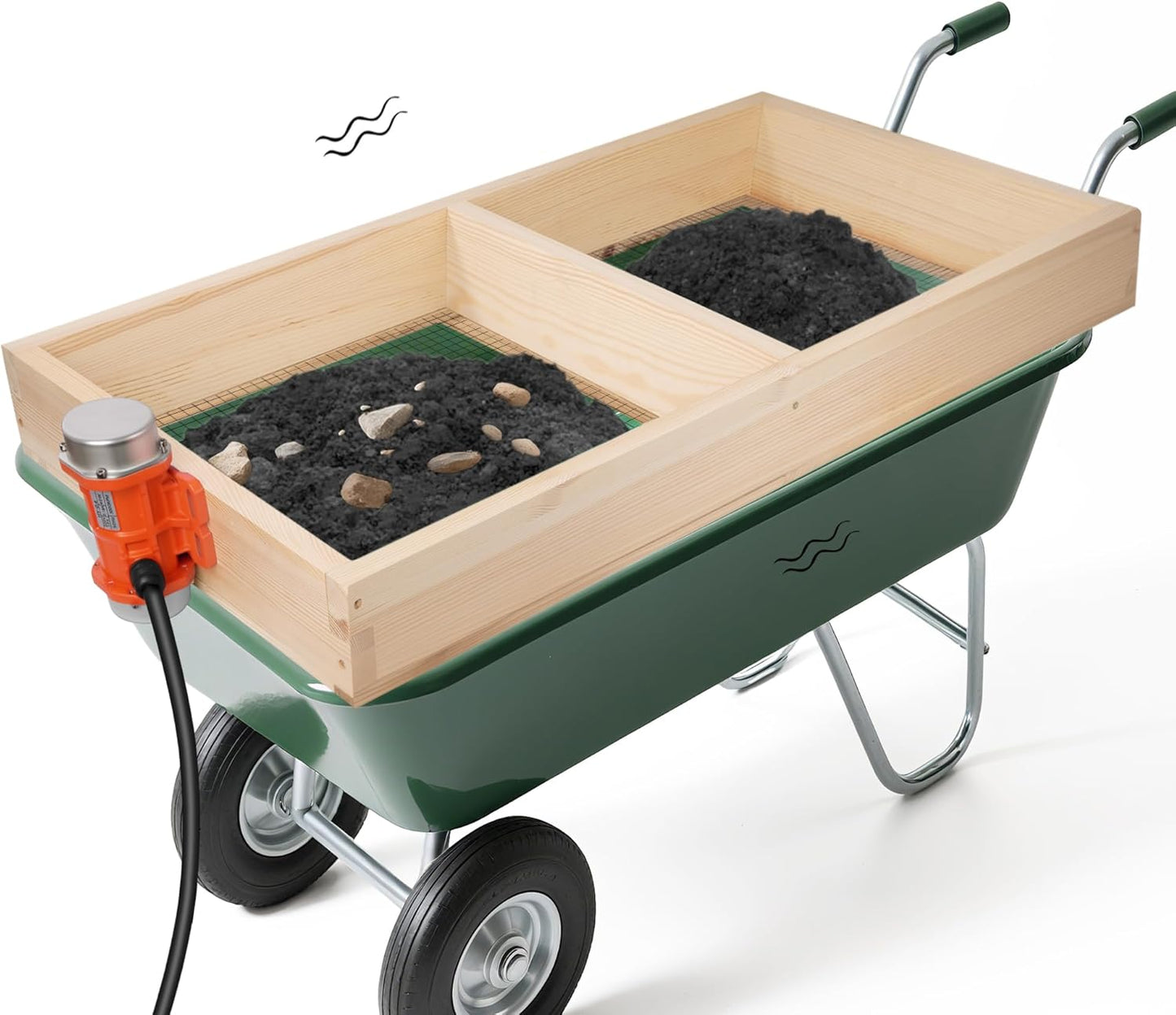 Soil Sifter, 40W Adjustable Vibration Motor and Dual Mesh Sizes, 39' x 19.5' Wooden Automatic Compost Sieve