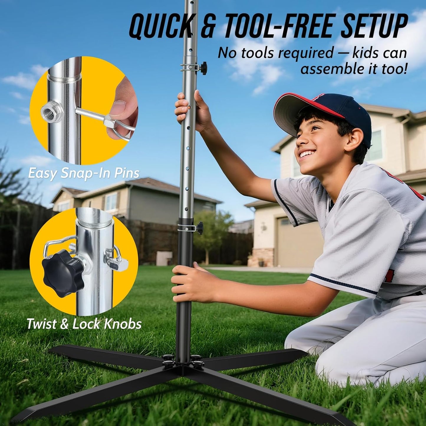 2-in-1 Baseball & Softball Swing Trainer with Batting Tee, Adjustable Height 30'-46' Heavy-Duty X-Base