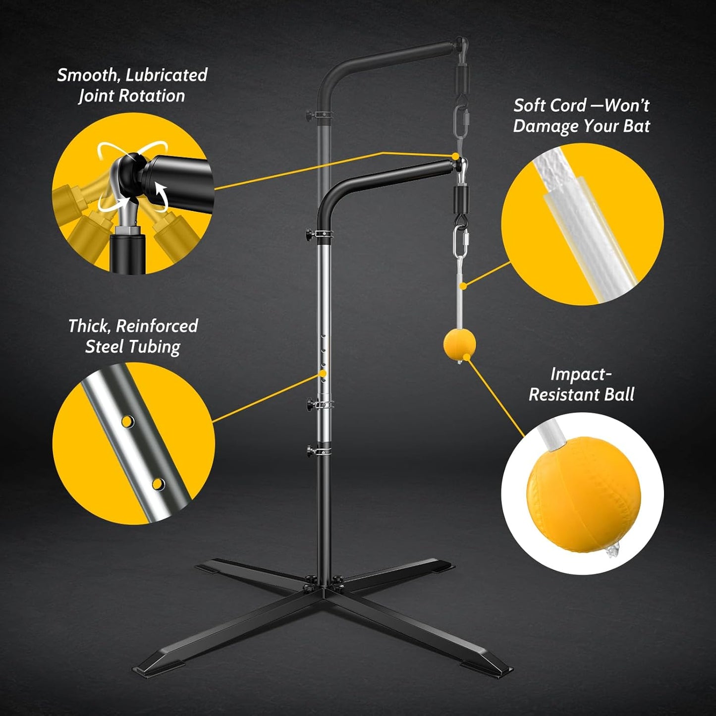 2-in-1 Baseball & Softball Swing Trainer with Batting Tee, Adjustable Height 30'-46' Heavy-Duty X-Base