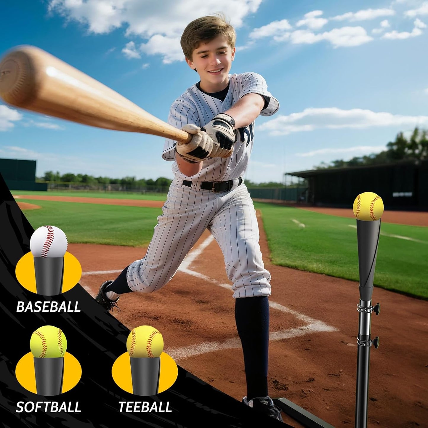 2-in-1 Baseball & Softball Swing Trainer with Batting Tee, Adjustable Height 30'-46' Heavy-Duty X-Base