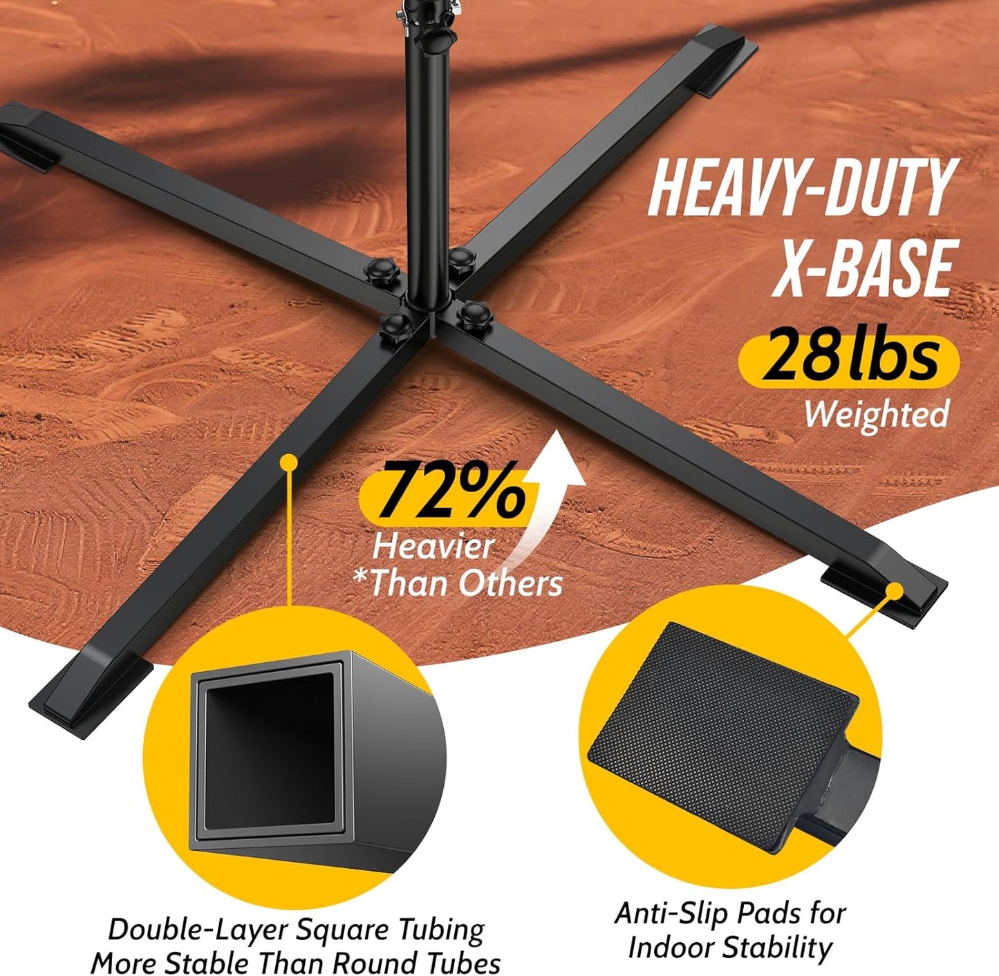 2-in-1 Baseball & Softball Swing Trainer with Batting Tee, Adjustable Height 30'-46' Heavy-Duty X-Base