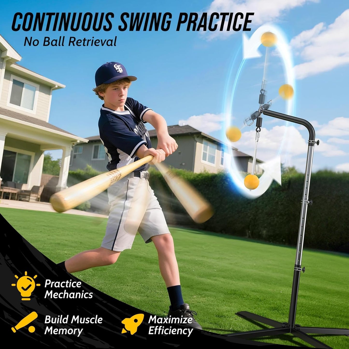 2-in-1 Baseball & Softball Swing Trainer with Batting Tee, Adjustable Height 30'-46' Heavy-Duty X-Base