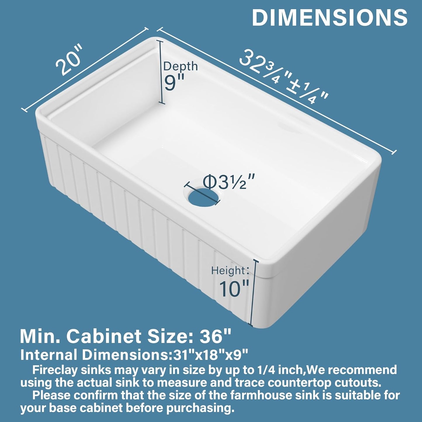 White Farmhouse Workstation Sink 33 x 20 Inch, Firecaly Apron Front Undermount Farm Sink, Heavy Duty