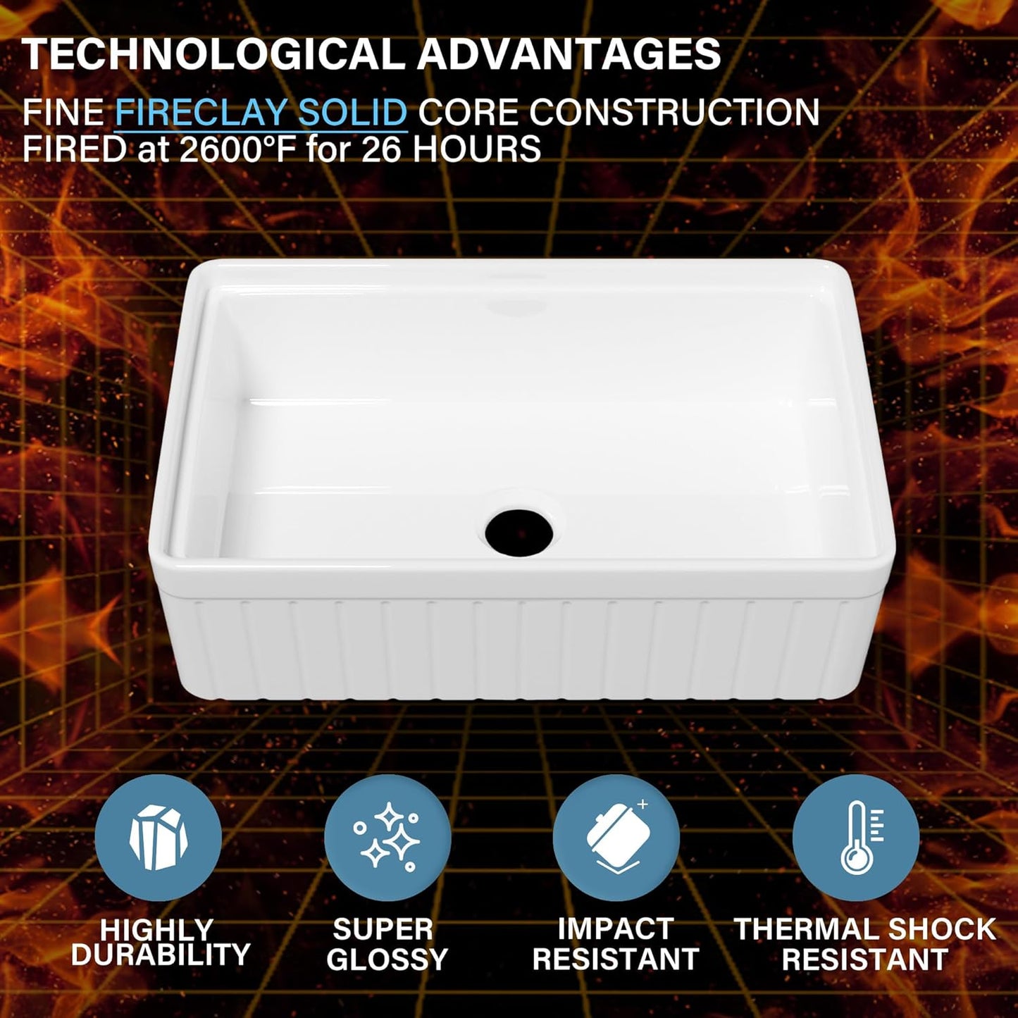 White Farmhouse Workstation Sink 33 x 20 Inch, Firecaly Apron Front Undermount Farm Sink, Heavy Duty