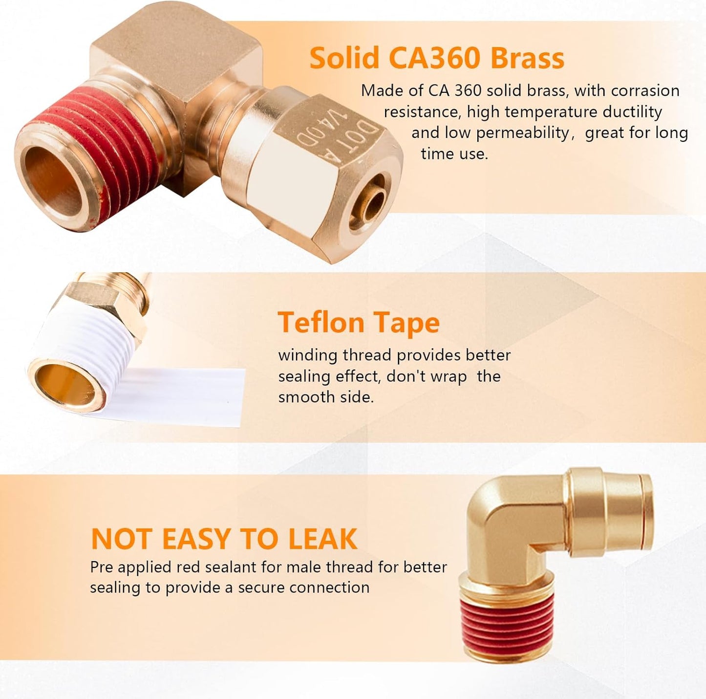 220Pcs Brass DOT Air Line Fittings, Push Lock & Air Nylon Tube Compression Fittings Kits,1/4' 1/8' 3/8' 1/2' NPT