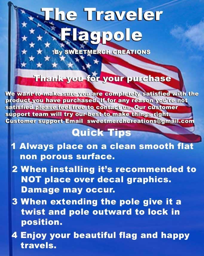 The Traveler RV Suction Cup Flag Pole Kit. Includes Double Suction Cup Mount, 5ft Retractable Pole, Flag 3'x5'