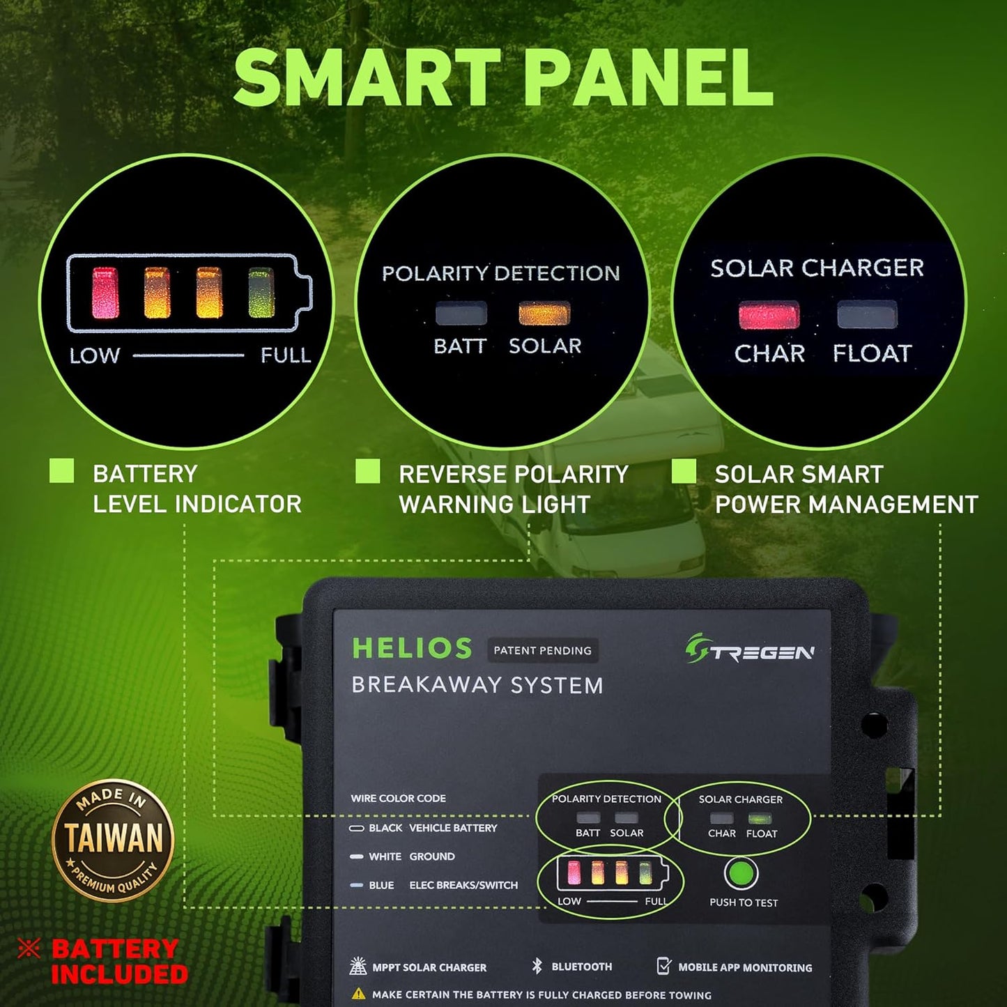 Helios_88211 Trailer Breakaway Kit with Battery, BT/Mobile App, Water-Resistant