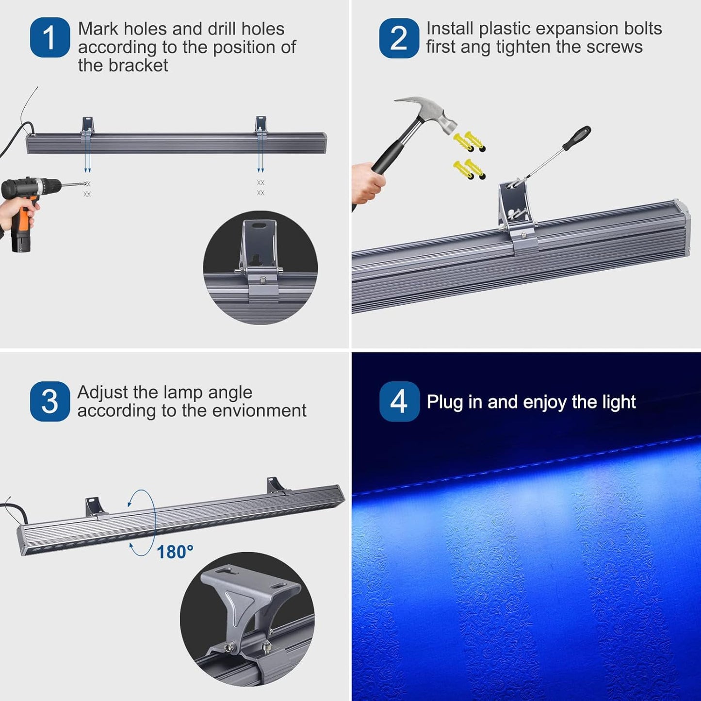 144W RGBW Wall Washer Light Bar with RF Remote, 40' Color Changing, IP65 Outdoor Linear Bar for Landscape